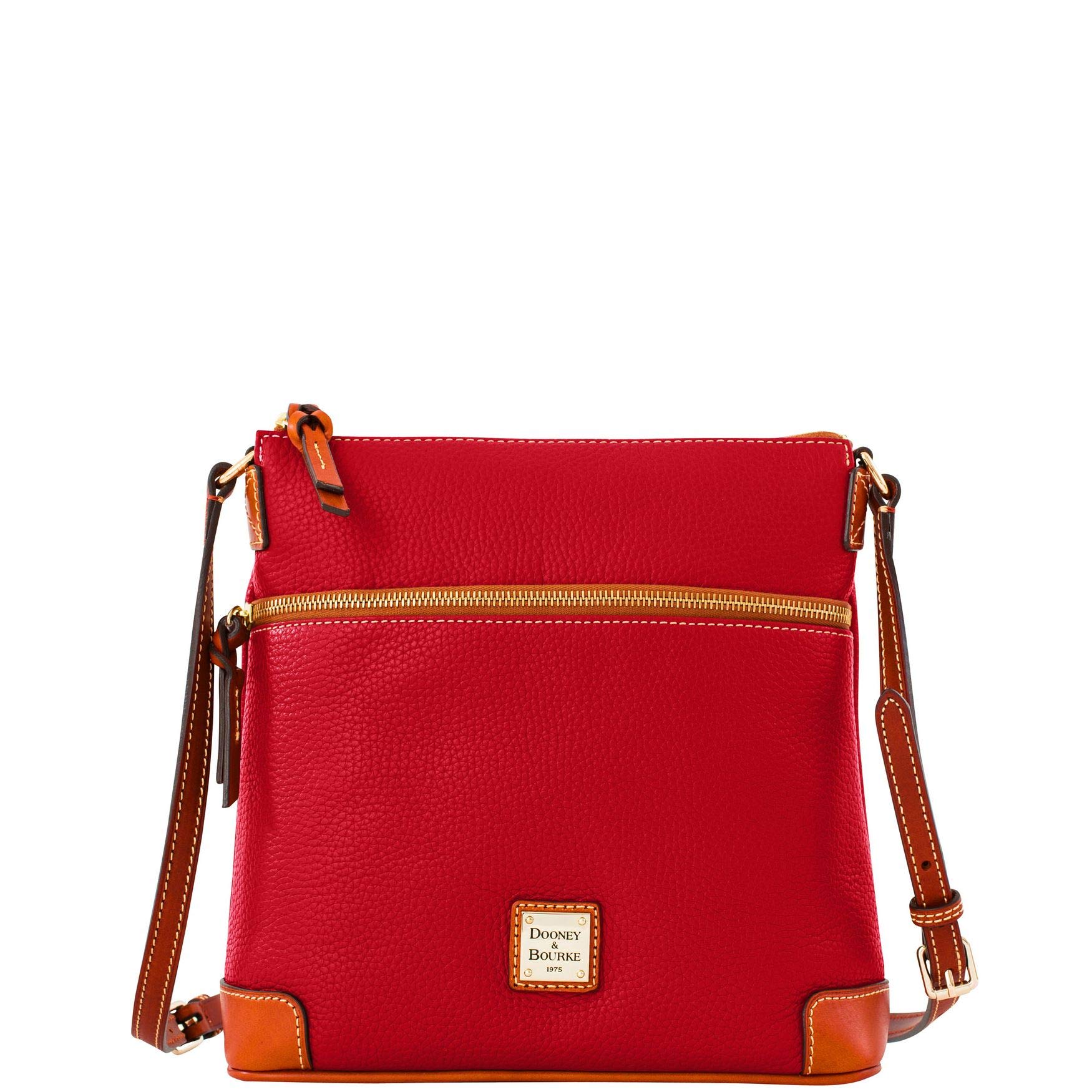 Dooney & Bourke Women's Pebble Leather Crossbody Bag in Cranberry with Tan Trim - Perfect for Work, Travel & Everyday Use