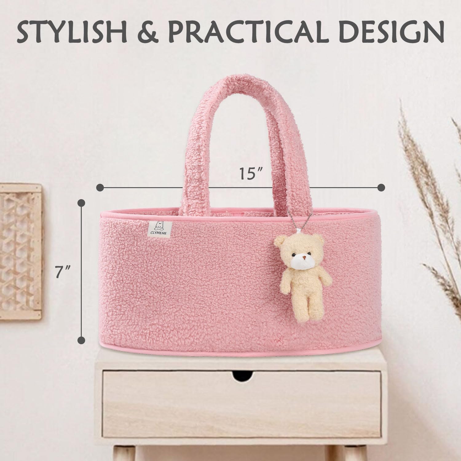 CLYMENE Baby Diaper Caddy Organizer - Portable Nursery Storage Basket for Diapers, Wipes & Baby Essentials | Newborn Changing Table Must-Have | Perfect Baby Shower Gift & Registry Item | Travel Diaper Tote Bag for Car & Home Use - Powder Pink | Ideal for Nursery Organization & On-the-Go Parents