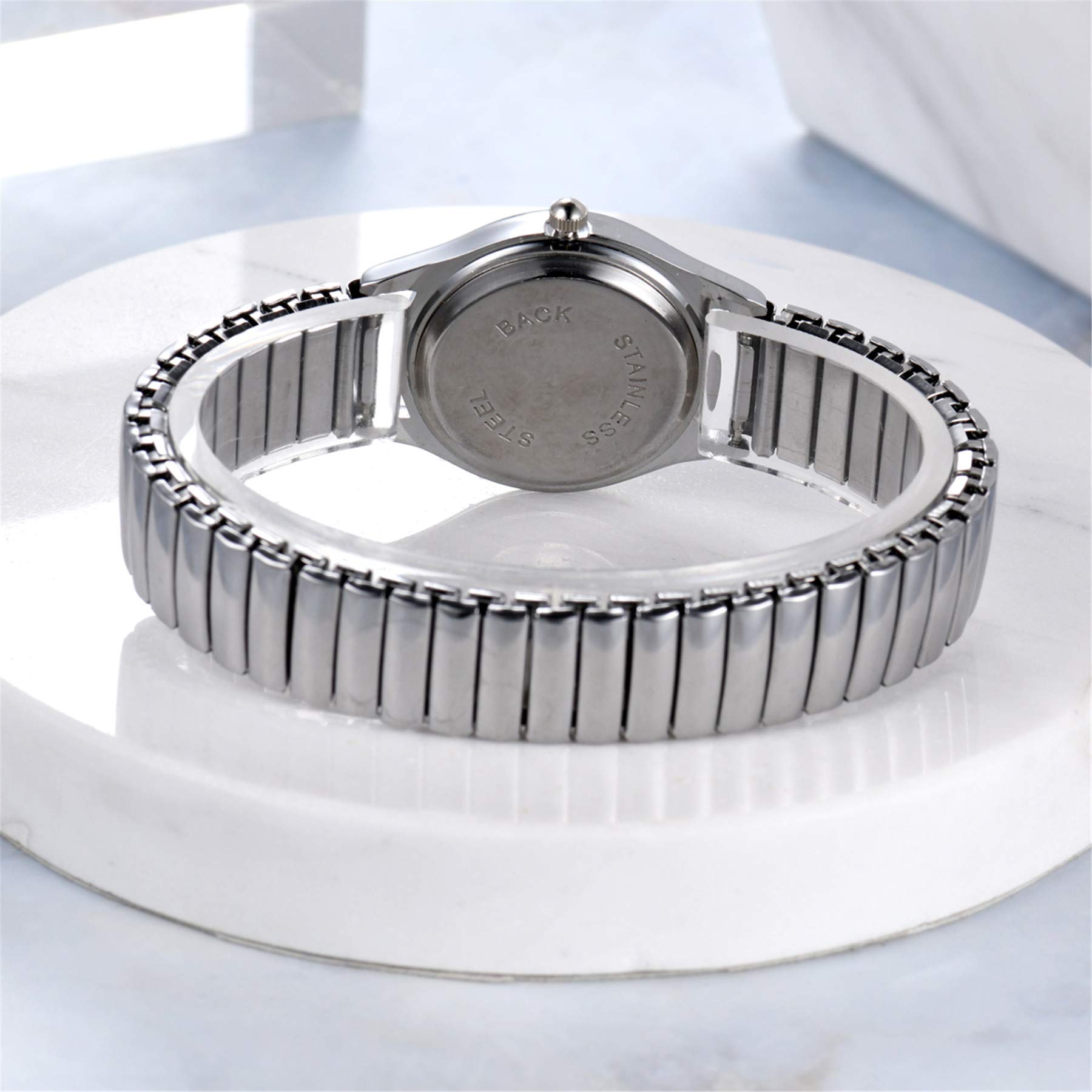 JewelryWe Women's Ultra Thin Easy Reader Watch - Gold & Silver Elastic Stretch Band Watches - Perfect for Work, Casual & Everyday Wear