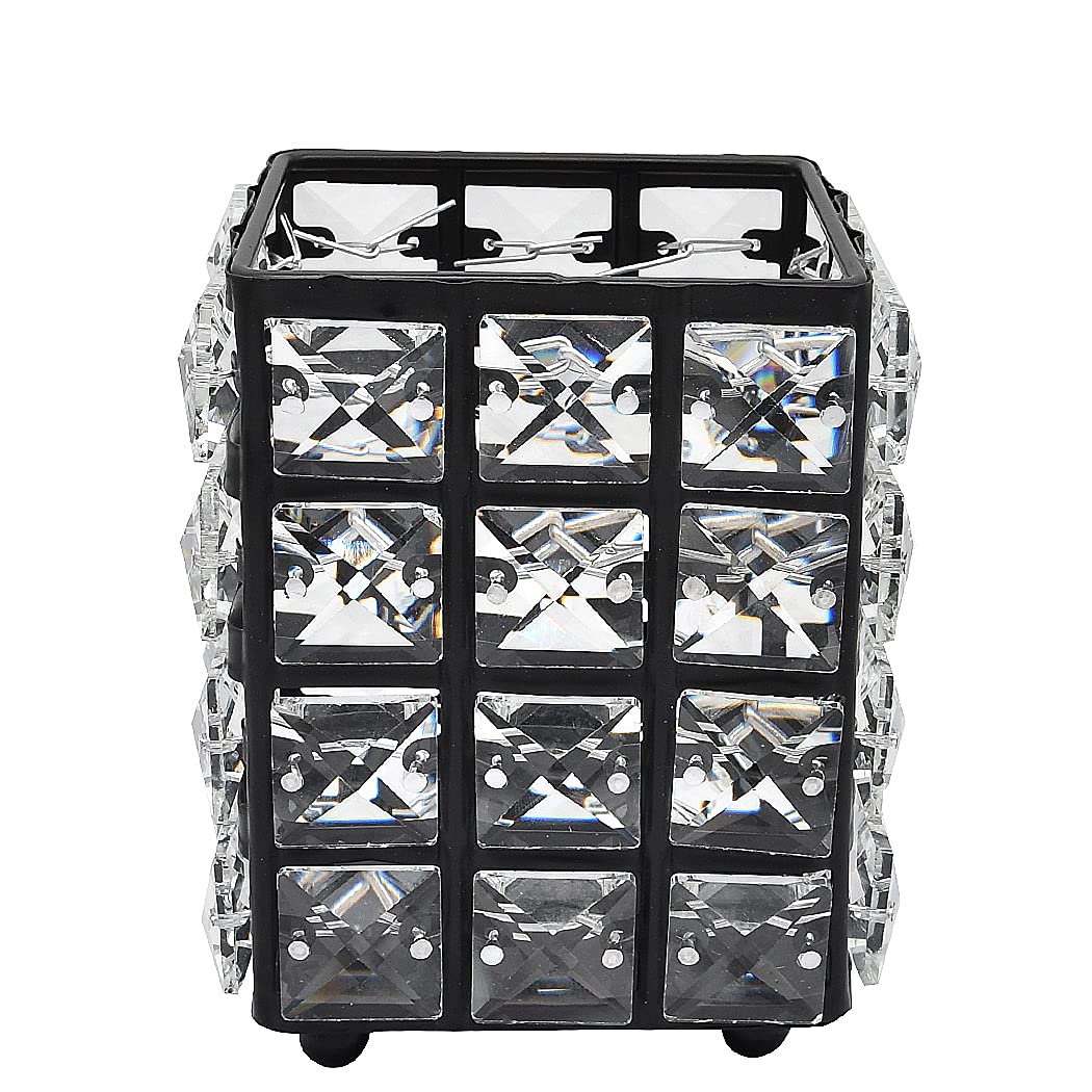 Handmade Crystal Makeup Brush Holder & Eyebrow Pencil Organizer - Square Black Cosmetic Storage for Vanity, Bathroom, Office Desk | Perfect for Makeup Artists & Beauty Enthusiasts