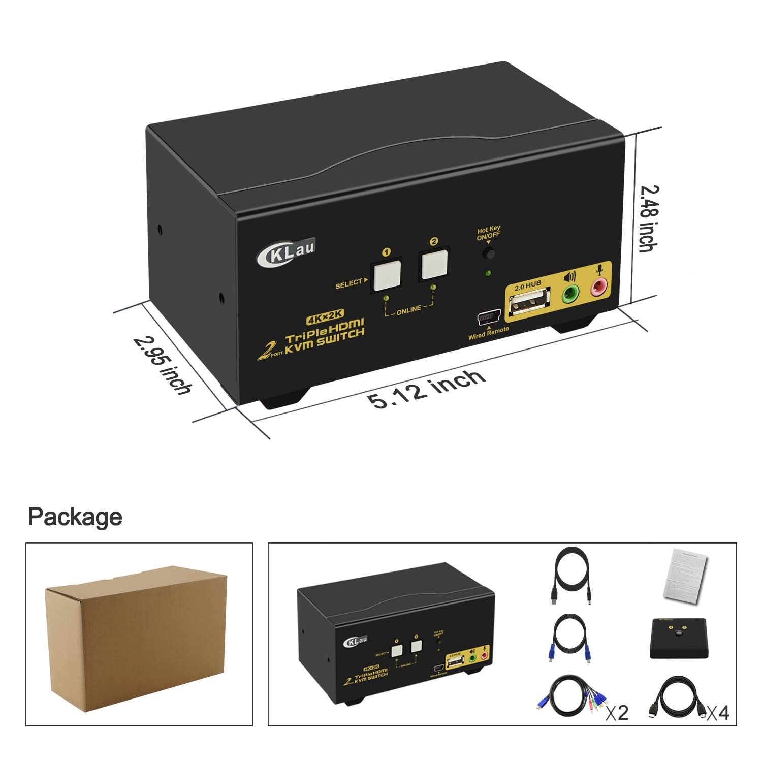 CKLau 4Kx2K@60Hz Dual Port 3 Monitor KVM Switch HDMI with Audio & Cables - 2 Computer 3 Display KVM Switch for PC & Mac, Supports Emulation EDID & Hotkey Switching - Perfect for Home Office, Gaming & Multi-Tasking Workstations
