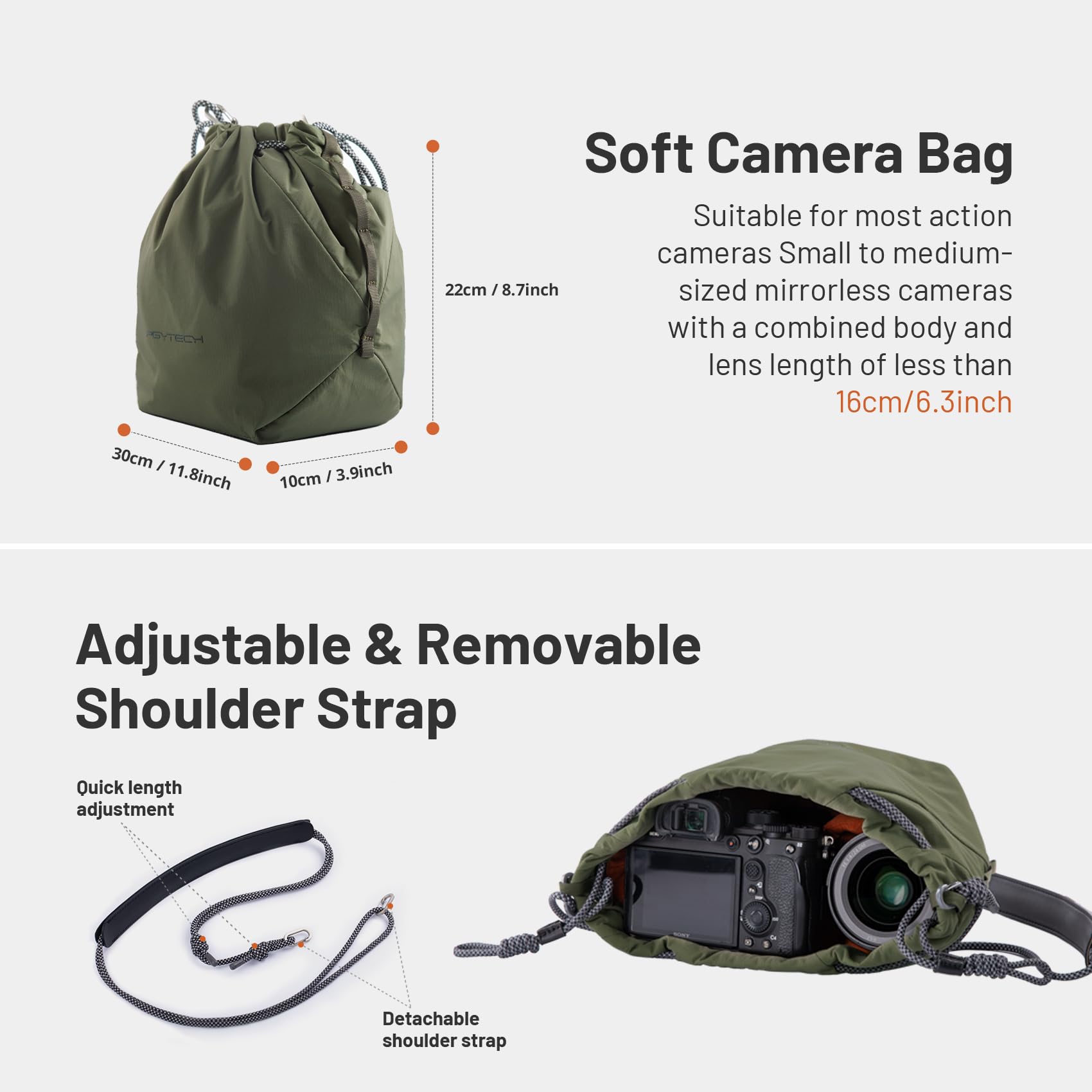 PGYTECH OneGo Drawstring Small Camera Bag - Soft & Cute Camera Pouch for Mirrorless Cameras (Nikon, Canon, Sony, Fujifilm) - Compact DSLR Camera Case for Travel, Hiking & Everyday Use