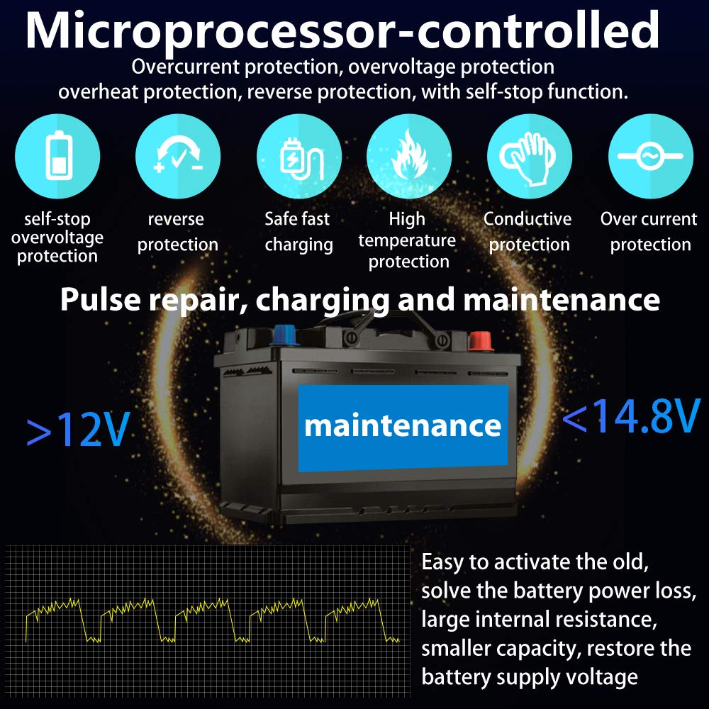 Katbo 12V 6V 6A Smart Battery Charger for Car, AGM, Gel & SLA - LCD Display for Easy Monitoring