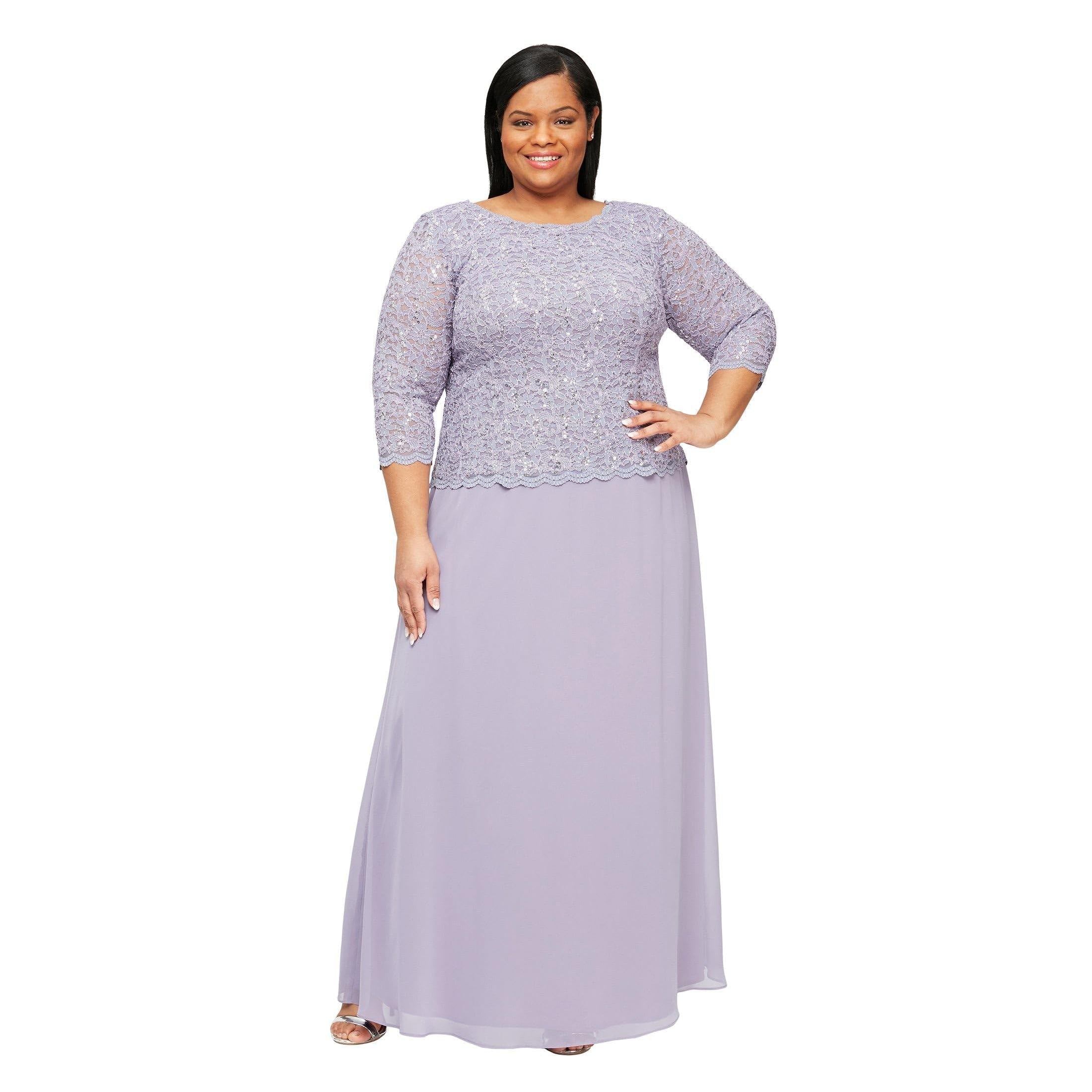 Alex Evenings Women's Plus Size Sequin Lace Mock Dress for Weddings, Parties & Special Occasions | Elegant Formal Evening Gown