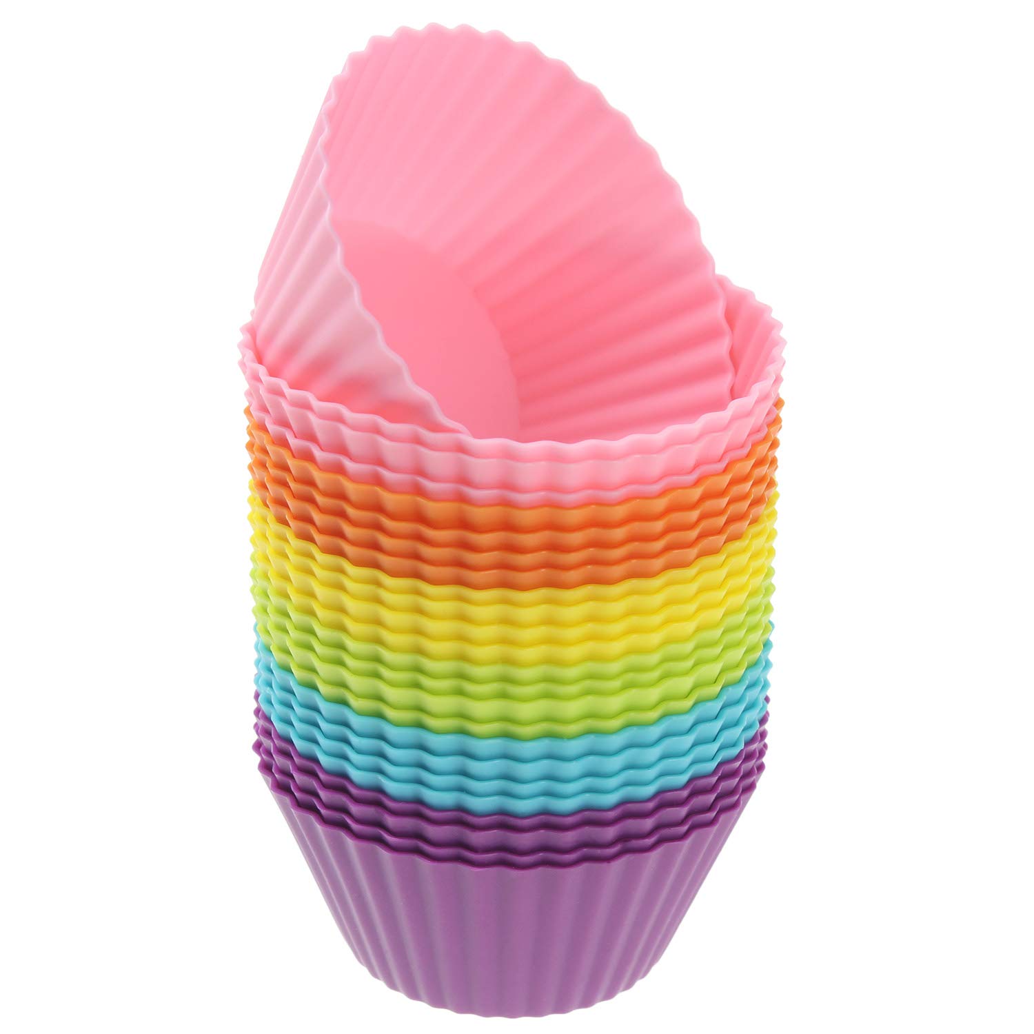 Freshware 24-Pack Reusable Silicone Baking Cups - Non-Stick Cupcake Liners & Muffin Molds in 6 Rainbow Colors, Standard Round Size for Baking, Party Decorations & Home Kitchen Use