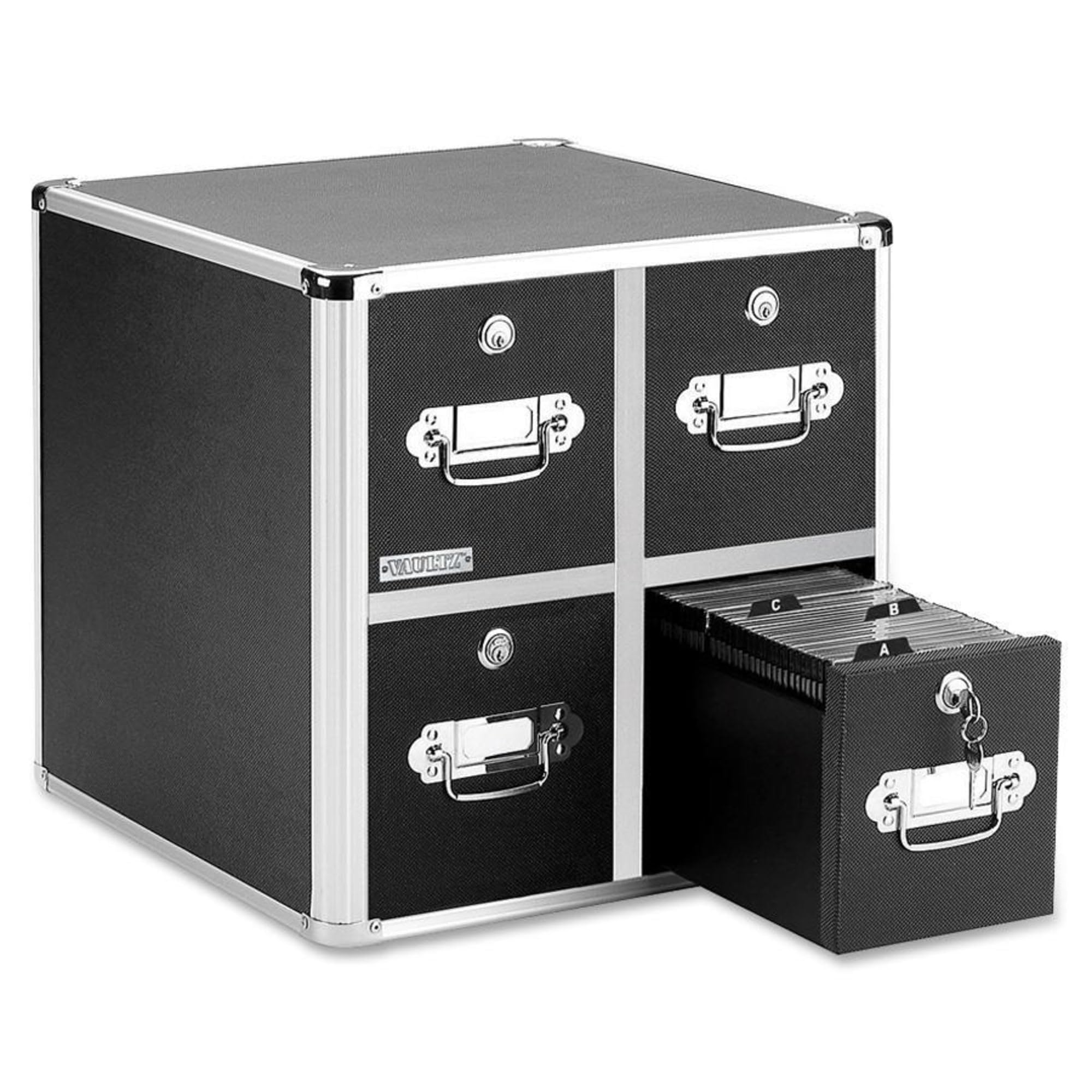 Vaultz 4-Drawer CD Storage Cabinet with Key Lock - Black for Home & Office Organization