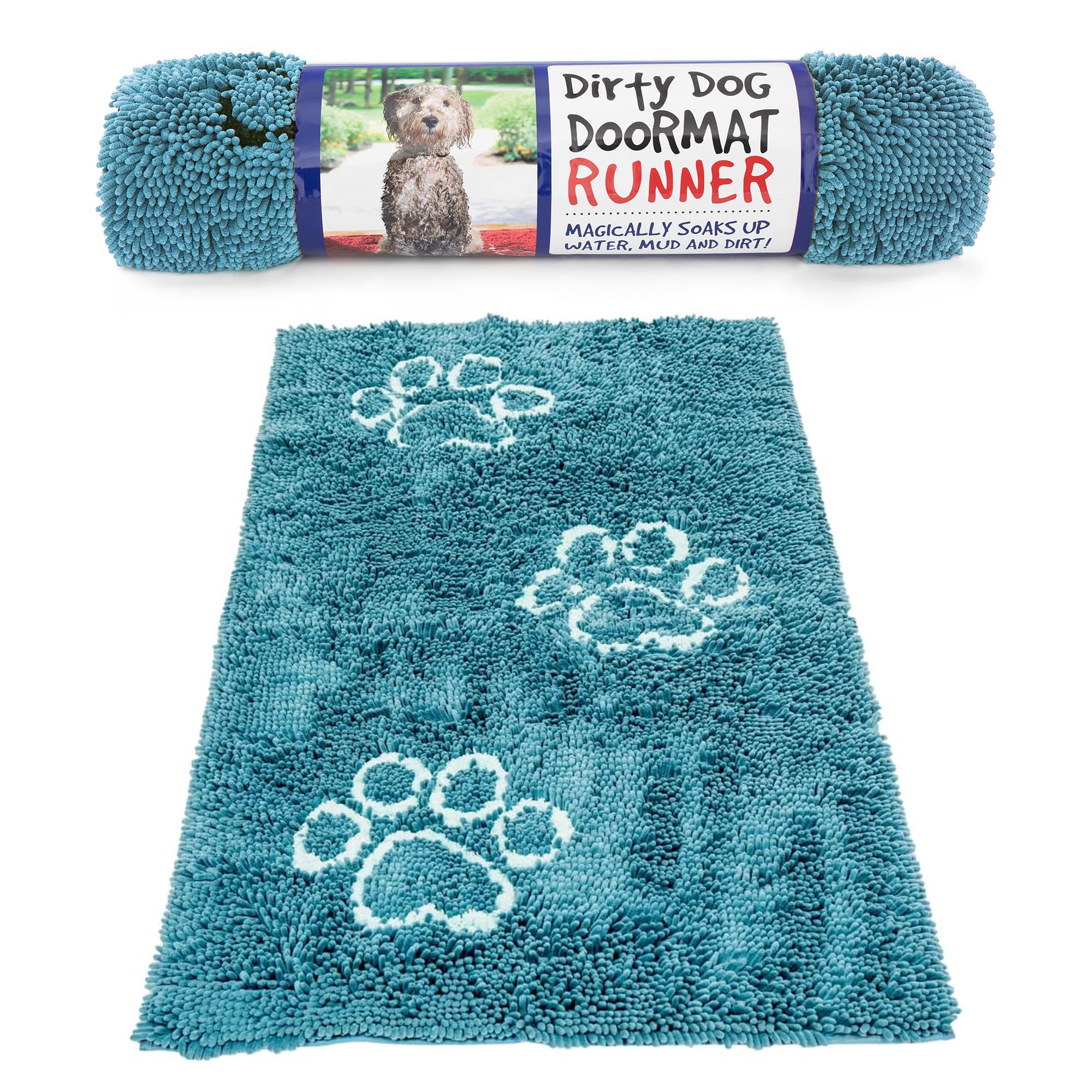 Dog Gone Smart Dirty Dog Doormat - Super Absorbent, Fast Drying Pet Rug with Non-Slip Backing for Muddy Paws - Machine Washable Floor Mat for Clean Floors - Pacific Blue - Perfect for Entryways, Mudrooms & Pet Areas