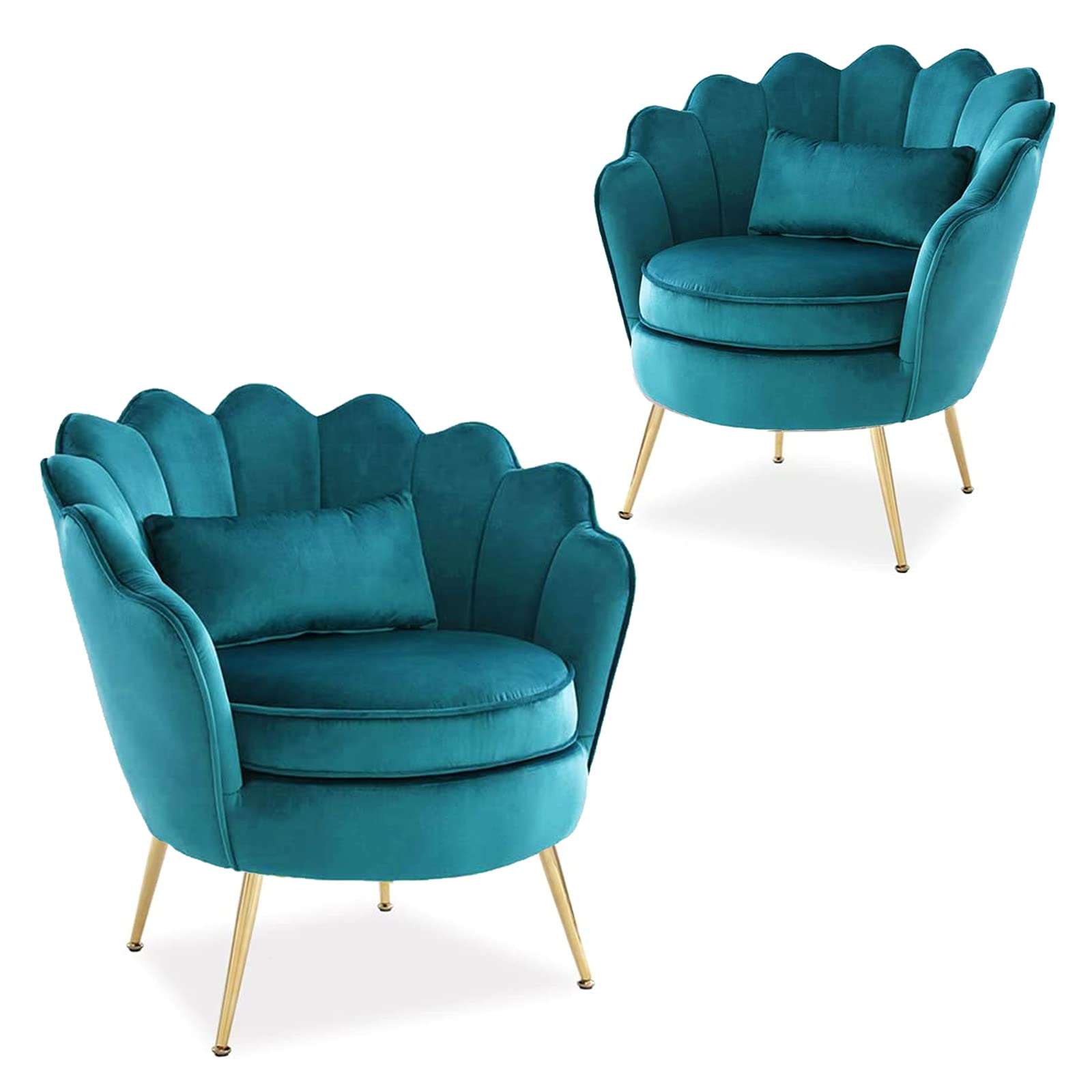 2-Piece Velvet Accent Chairs Set with Golden Metal Legs - Modern Living Room & Bedroom Armchairs for Makeup, Reading & Relaxing (Teal Green)