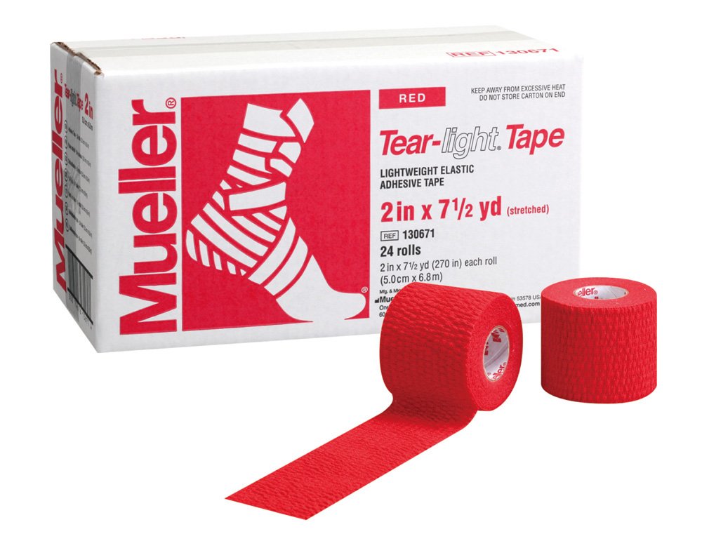 Mueller Tear-Light Tape Red - 24 Count | Athletic First Aid Tape for Sports Injuries, Sprains & Wound Care | Ideal for Athletes, Physical Therapy & Home First Aid Kits