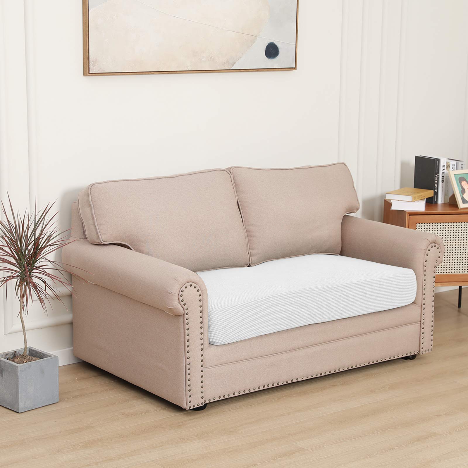 Stretch Loveseat Cushion Cover - Soft Elastic Sofa Slipcover Protector for Furniture (Snow White) | Perfect for Living Room, Bedroom & Home Decor