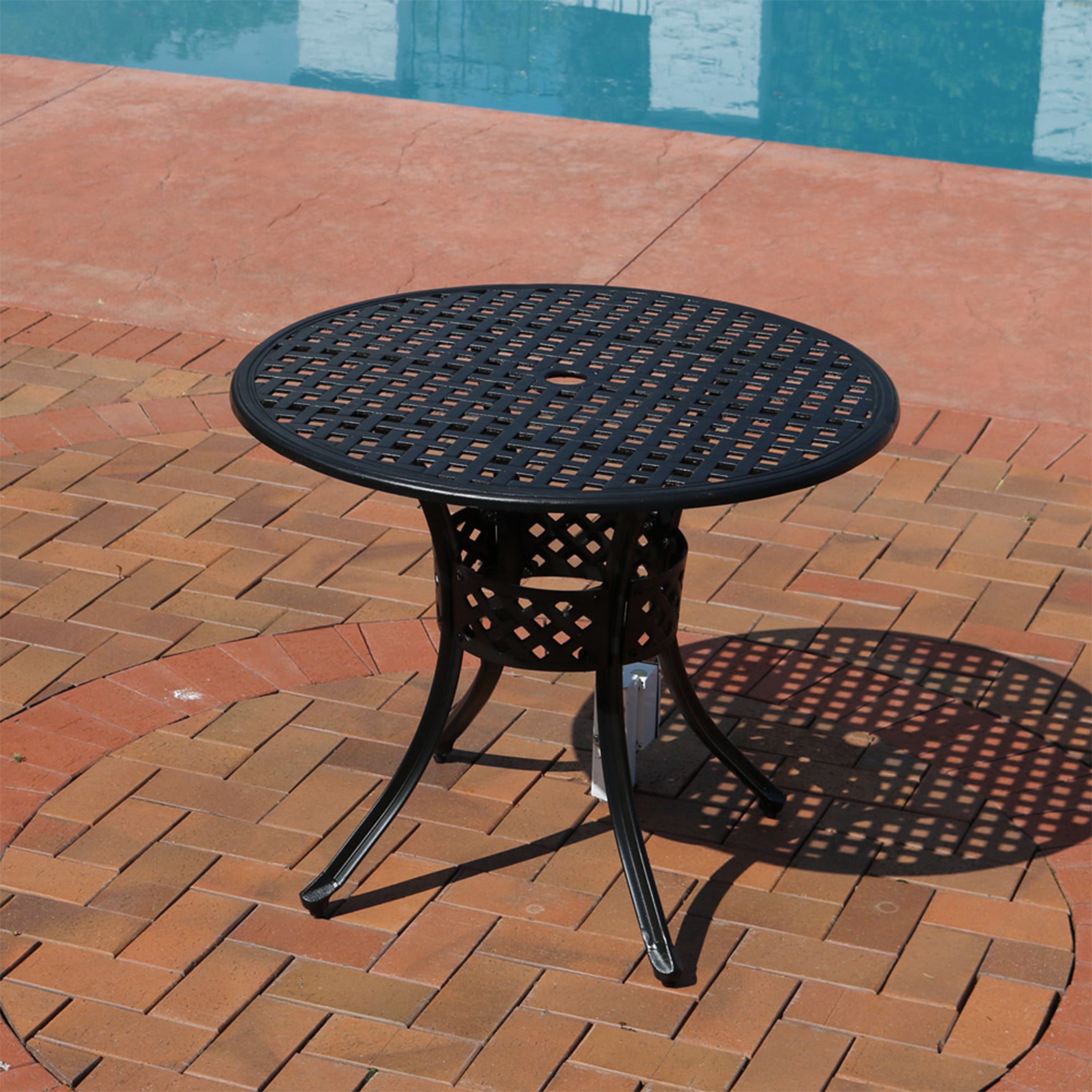 Sunnydaze 33-Inch Black Cast Aluminum Round Outdoor Dining Table - Patio, Garden, Poolside, Backyard Furniture for Dining and Entertaining