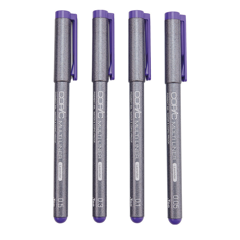 Copic MultiLiner Drawing Pen Set - 4 Fine Line Art Markers (0.1mm, 0.3mm, 0.5mm, 0.7mm) - Lavender Color - Perfect for Sketching, Manga, Illustration & Calligraphy