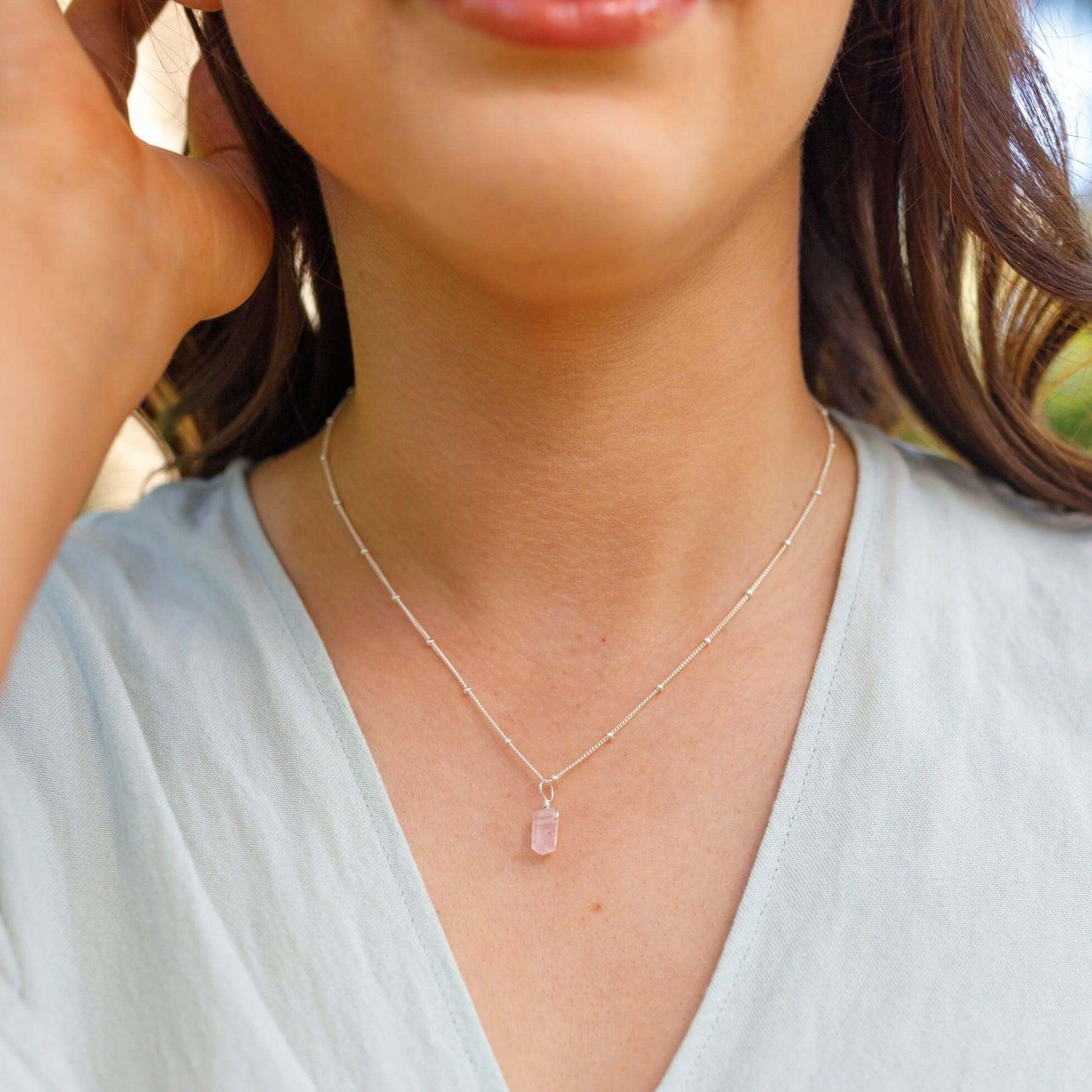 Rose Quartz Mini Double Terminated Crystal Point Pendant Necklace - Healing Crystal Jewelry for Women, Spiritual Gift & Chakra Balancing | Perfect for Meditation, Energy Work & Everyday Wear