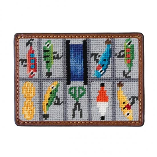 Smathers & Branson Needlepoint Tackle Box Credit Card Wallet - Stylish & Durable RFID-Blocking Leather Wallet for Men - Perfect for Fishing, Travel & Everyday Use