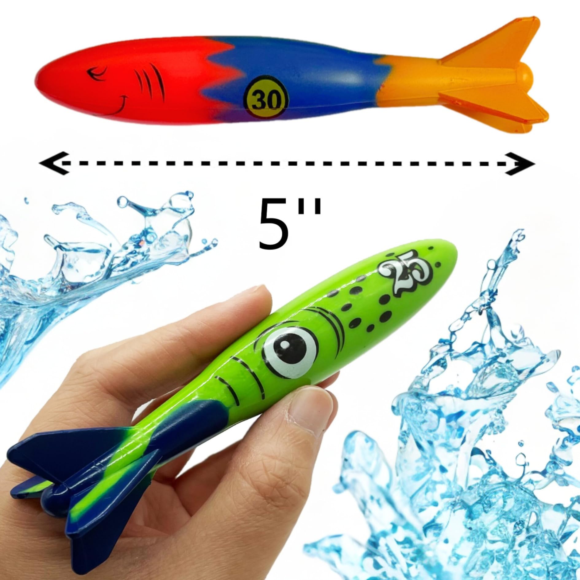 Haktoys 8-Pack Diving Torpedo Pool Toys – Underwater Gliding Swim Toys for Kids & Adults | Shark Torpedo Dive Toys for Swimming Training, Pool Games & Summer Fun – Perfect for Backyard Pools, Beach Trips & Water Sports Activities