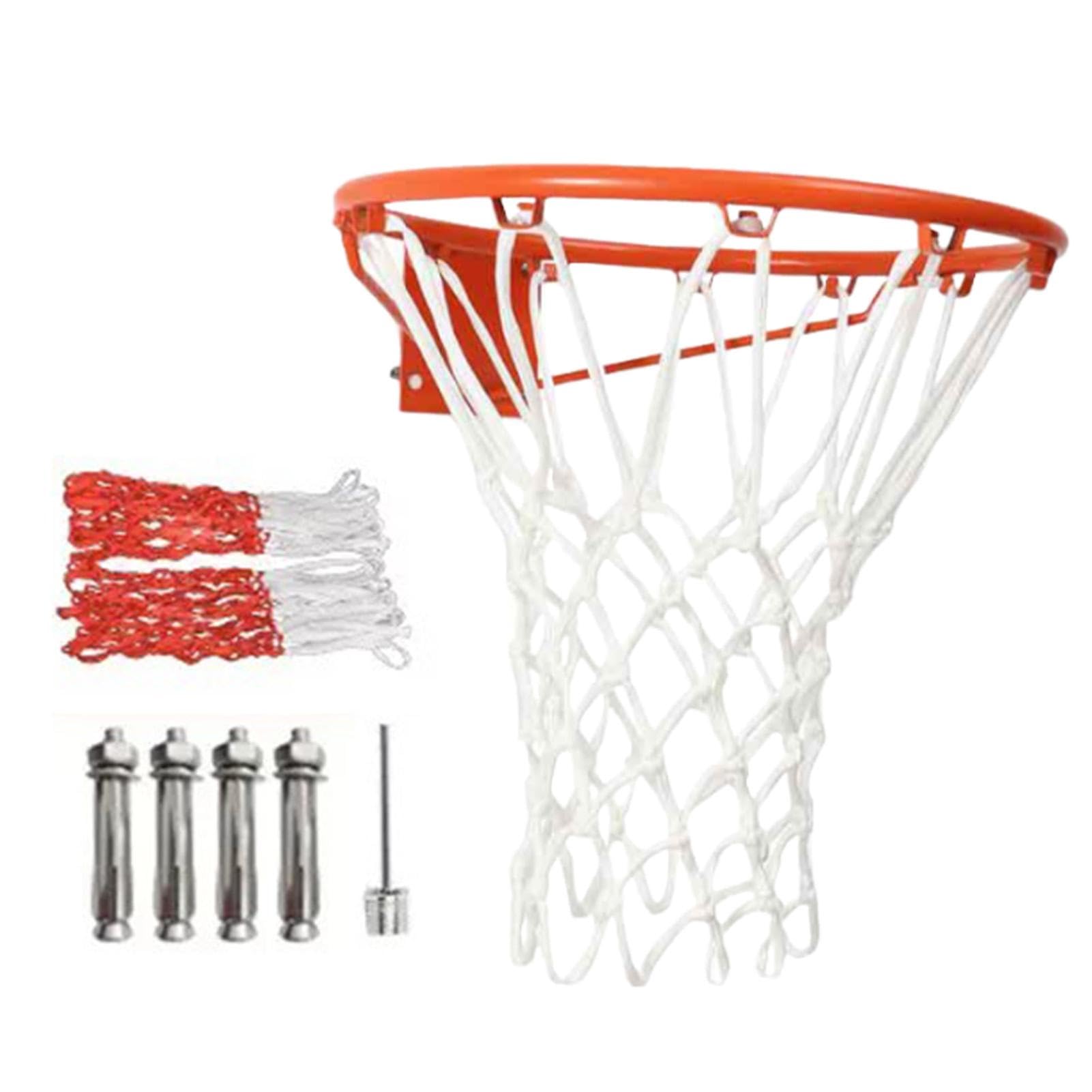 Heavy Duty Basketball Hoop & Rim Replacement - Wall Mounted Indoor/Outdoor Basketball Goal with Inflator Needle - Perfect for Driveway, Backyard, Gym & School Court Play