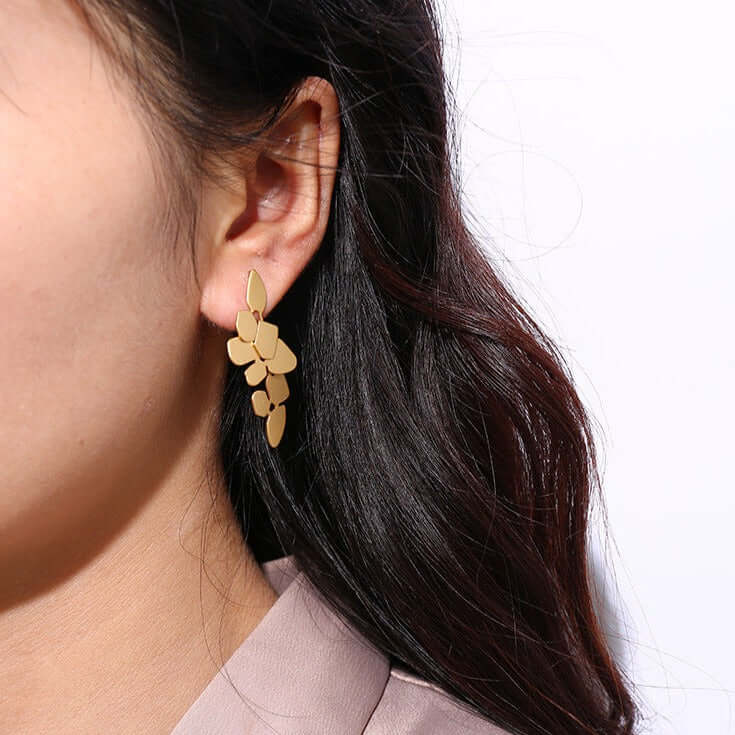 Elegant Large Cascading Metallic Abstract Drop Earrings for Women | Fashion Statement Jewelry for Parties, Weddings & Special Occasions | T44