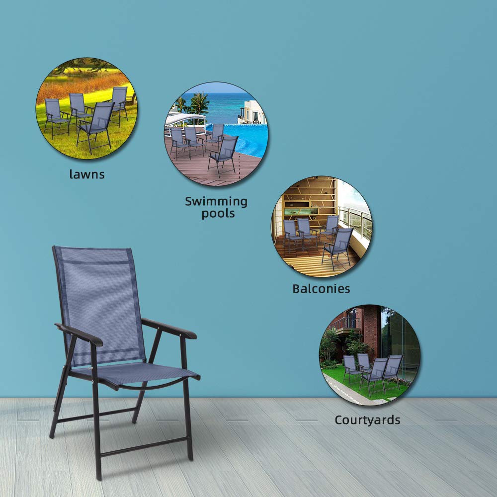 VINGLI Upgraded Single Folding Chair with Arms - Portable Patio Chair for Indoor & Outdoor Use, Lightweight Sling Back Design for Lawn, Pool, Courtyard, Balcony, Garden, Camping & Picnics (Blue)