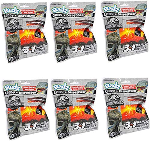 Jurassic World Fallen Kingdom Radz Candy & Dispenser Blind Bag - Lot of 6 Collectible Toys for Kids, Dinosaur Lovers & Movie Fans - Perfect for Birthday Gifts, Party Favors & Surprise Egg Hunts