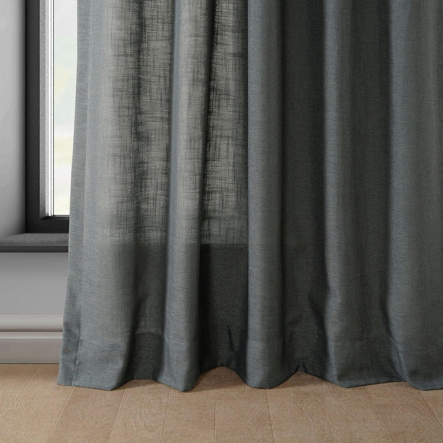 Dark Grey Classic Faux Linen Curtains - Blackout Window Drapes for Living Room & Bedroom - Thermal Insulated Room Darkening Panels for Home Decor