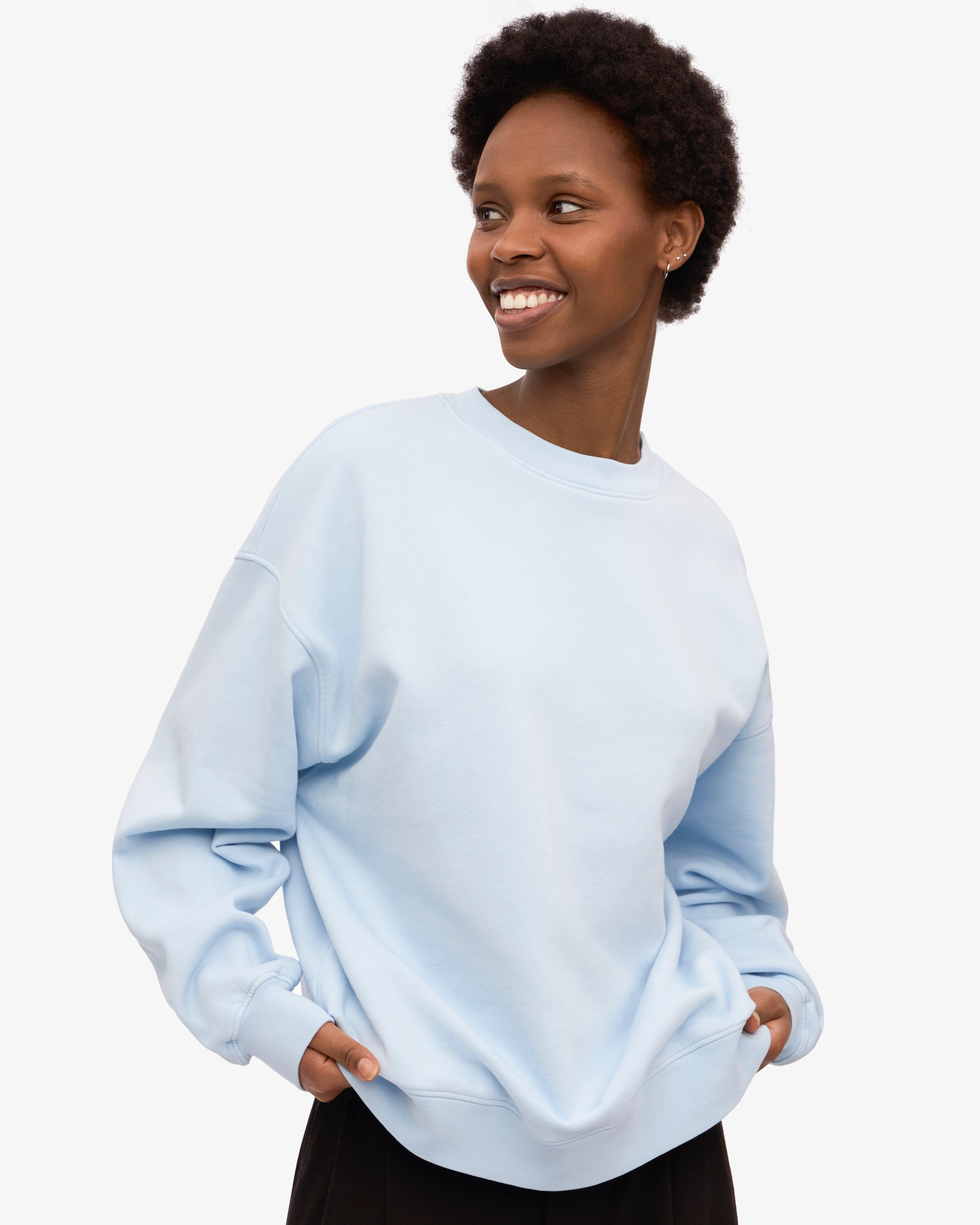 Organic Oversized Crewneck Sweatshirt for Women - Soft Polar Blue Cotton Pullover - Casual Loungewear & Streetwear Fashion