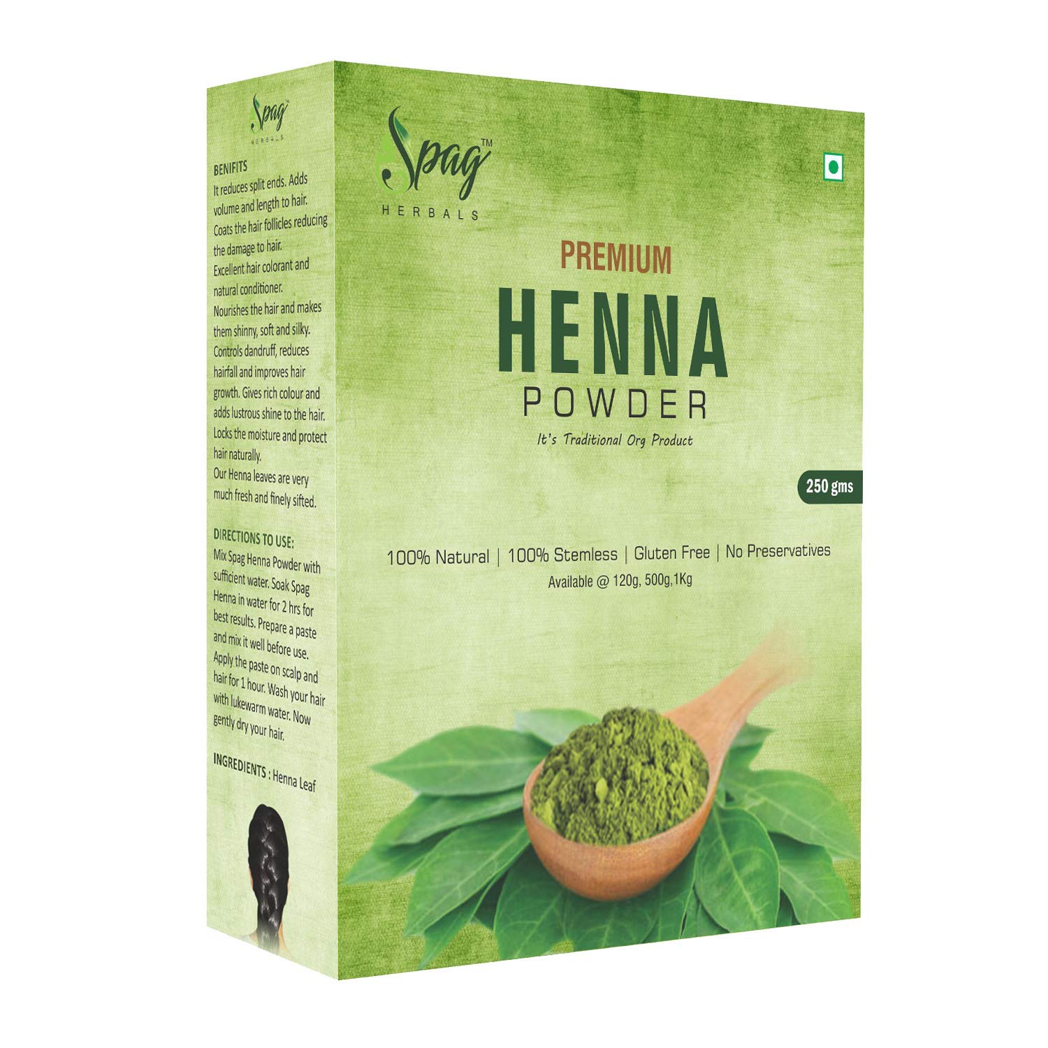 Spag Herbals Premium Organic Henna Hair Color Powder 250g - Natural Hair Dye for Gray Coverage & Conditioning | Safe for All Hair Types | DIY Hair Treatment at Home