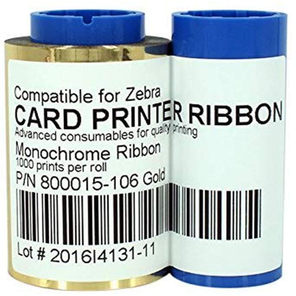 Zebra P310i P330i P420i Printer Ribbon - 800015-106 Gold Tape for ID Cards (1000 Prints) - Office & Security Use
