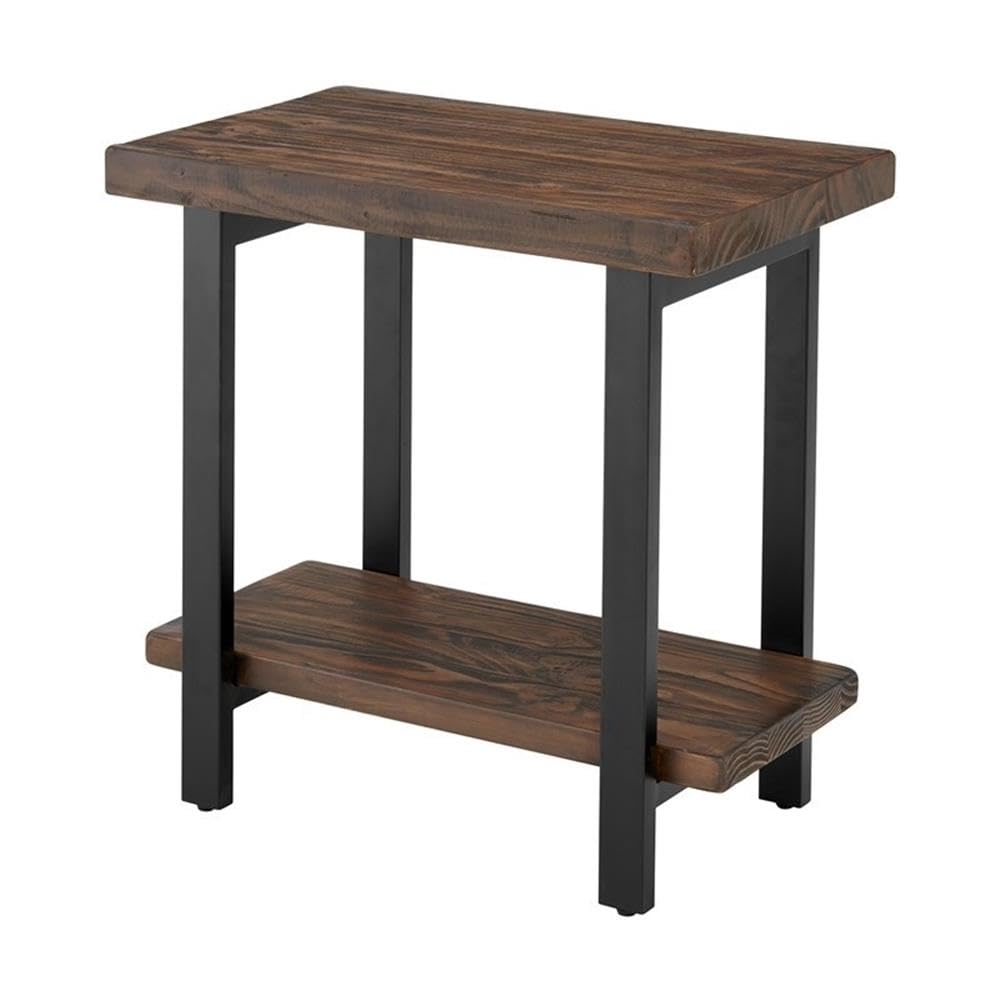 Alaterre Pomona Rustic End Table - Natural Finish Metal & Wood Side Table for Living Room | Handcrafted Home Decor Accent Stand with Solid Wood & Metal Design | Perfect for Coffee Table Companion, Bedroom Nightstand or Entryway Decor