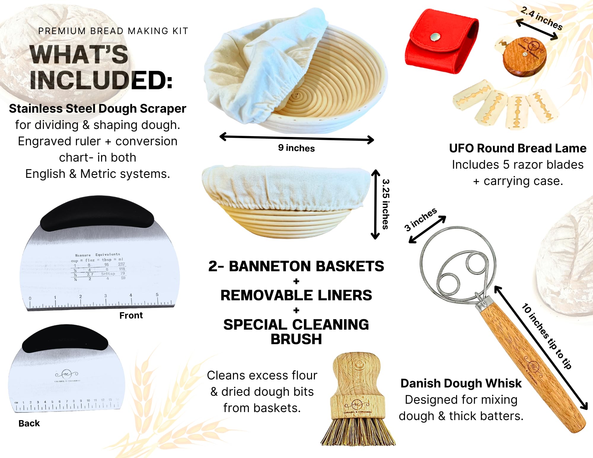 Premium Banneton Bread Proofing Basket Set - 2 Pack (9 Inch Round) for Sourdough, Artisan & Homemade Bread Baking | Includes Dough Scoring Tool | Perfect for Kitchen, Bakery & Bread Making Enthusiasts