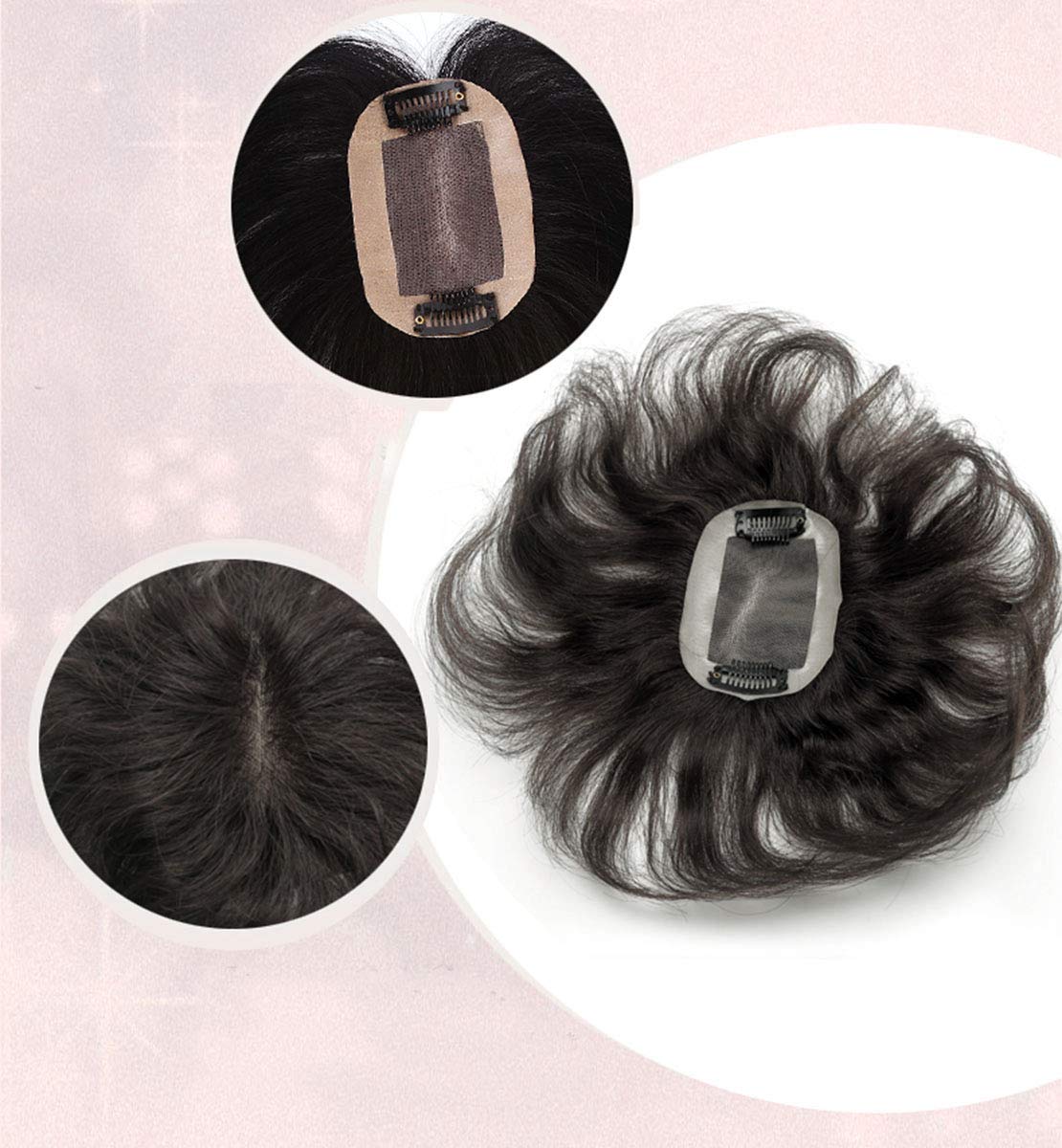 7x10cm Human Hair Topper Closure - All Handtied Mono Base Short Natural Curly Clip-in Hairpiece for Women with Thinning Hair - 10