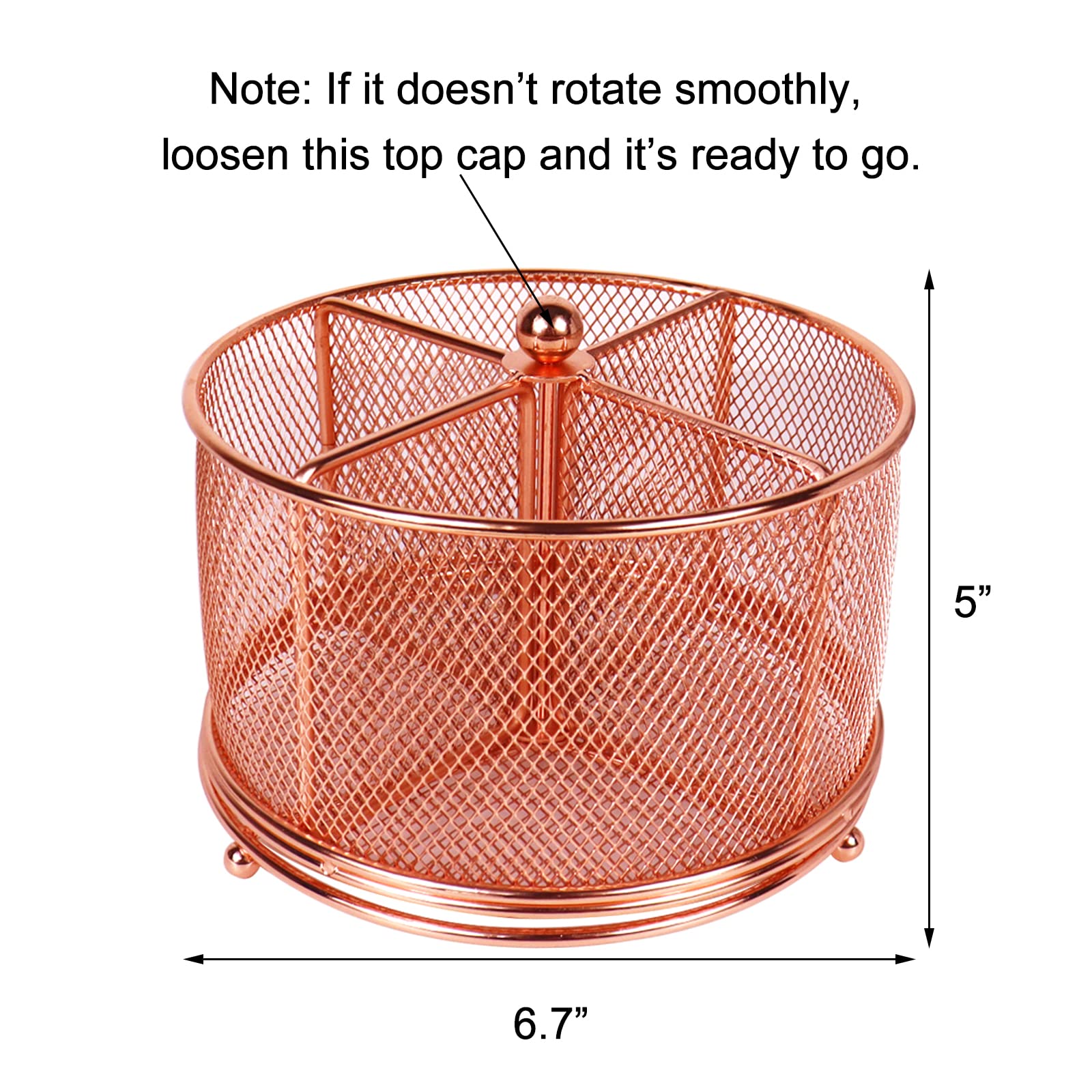 Rose Gold Mesh Rotating Pen Holder - 4 Compartment Desk Organizer for Pencils, Markers & Office Supplies - Large Capacity Stationery Storage for Women, Kids, Students & Teachers - Perfect for Home Office, School & Workspace Organization