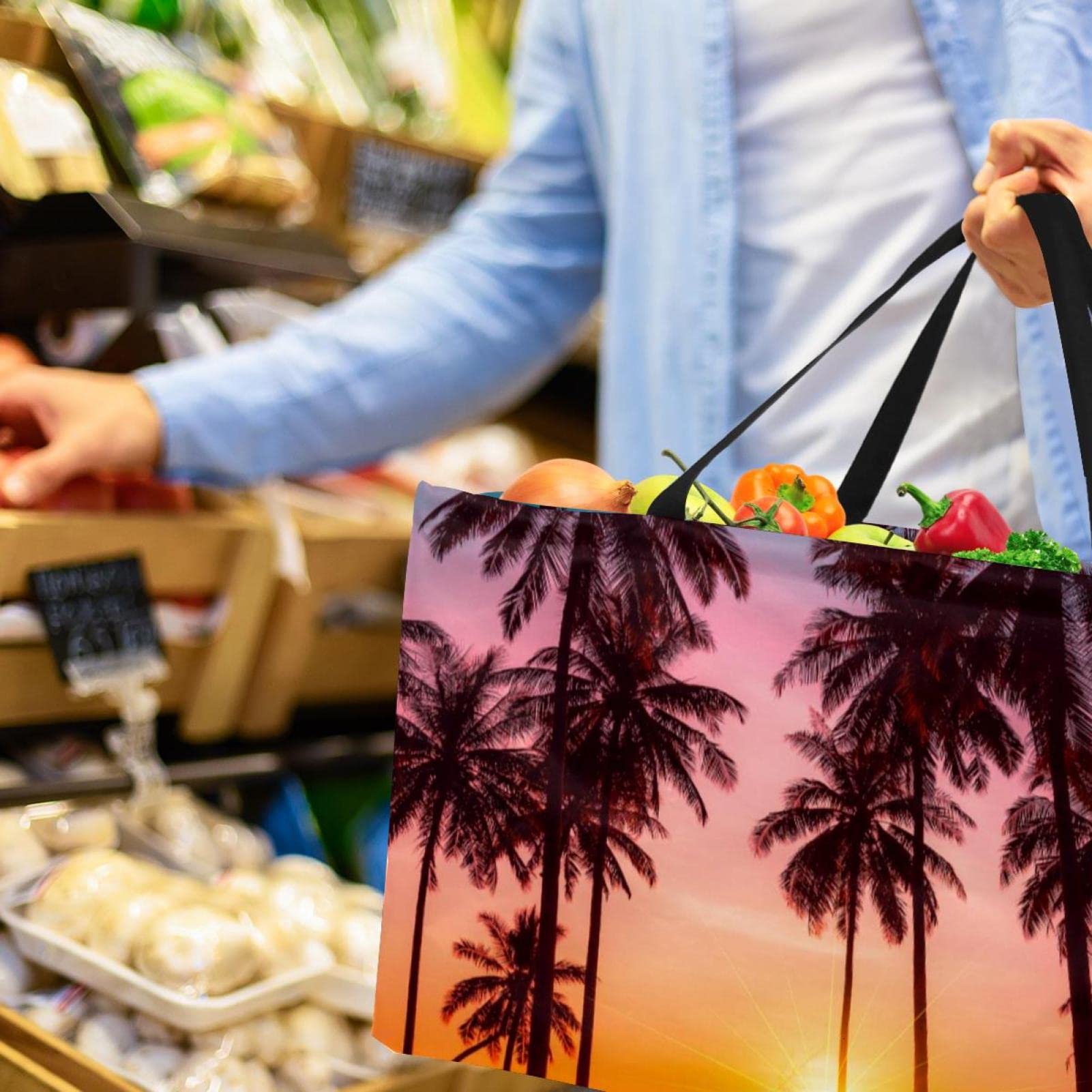 Waterproof Collapsible Grocery Tote Bag - Heavy Duty Reusable Shopping Basket (22x12.6x11.4 Inches) - Perfect for Supermarket, Beach Trips & Farmers Market