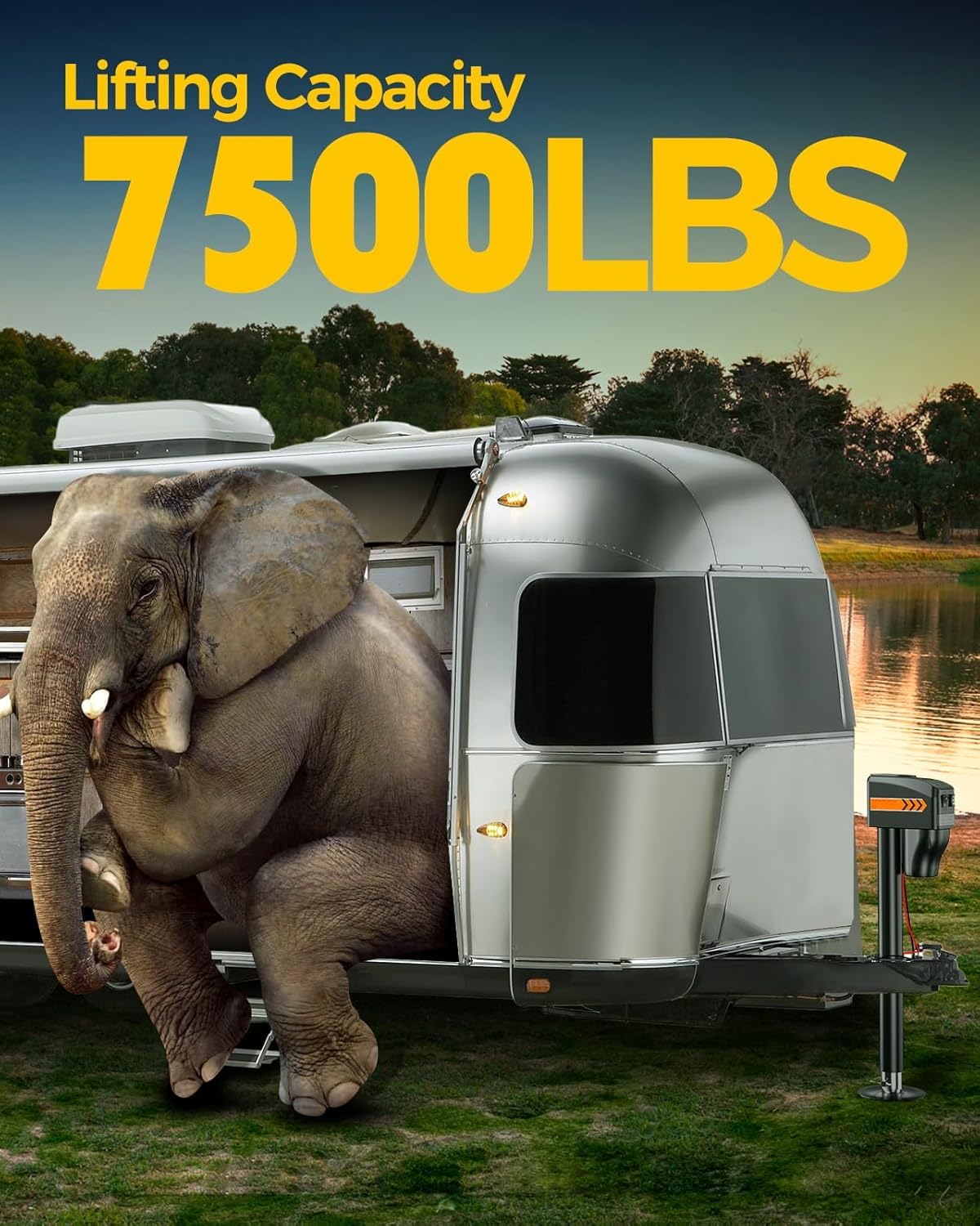 KYX 7500LB Electric Tongue Jack for Travel Trailers - 12V DC, 9.84