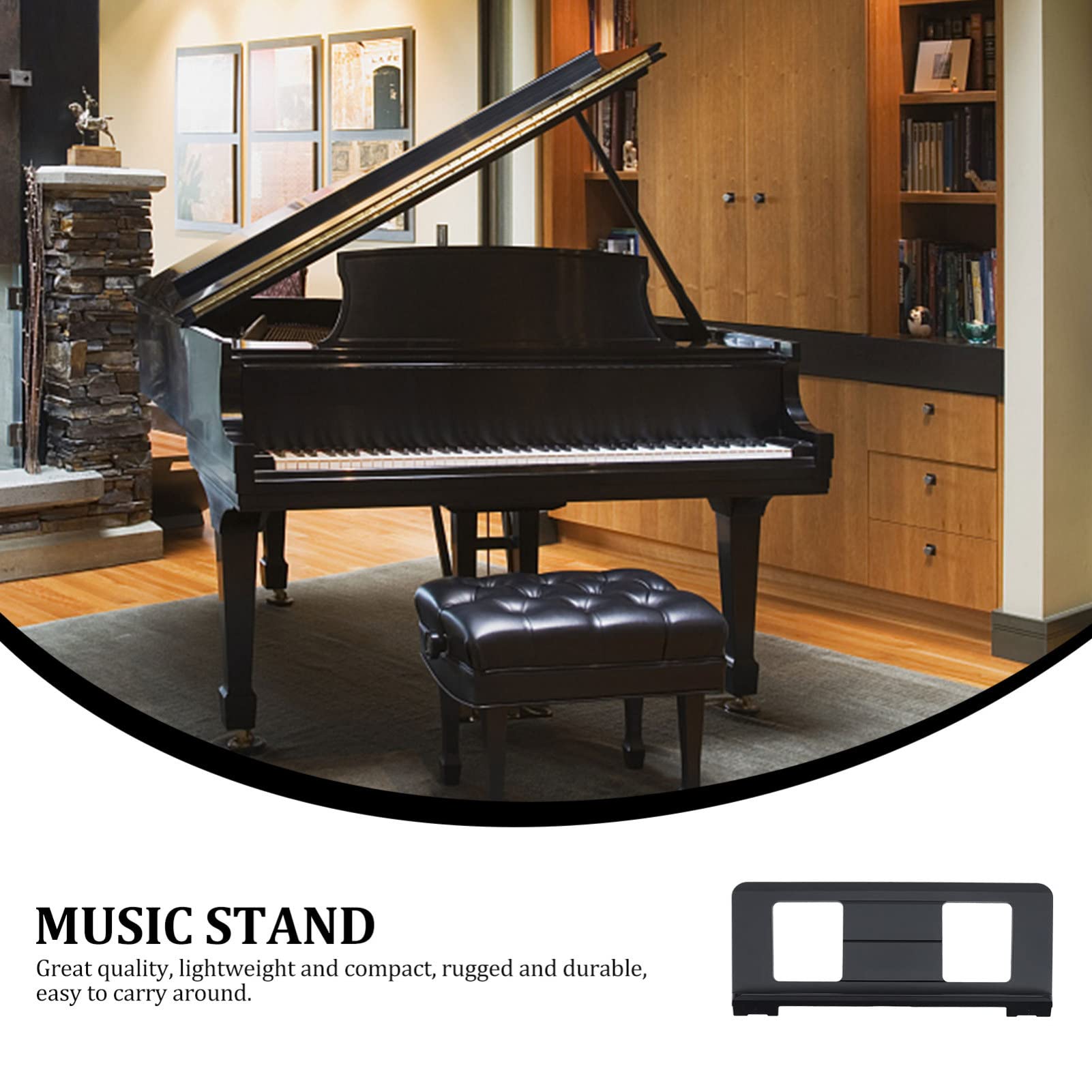 Black Adjustable Desktop Bookshelf Piano Keyboard Stand with Sheet Music Holder - Durable Plastic Book Page Clips for Digital Piano, Saxophone & Beat Maker Accessories - Perfect for Home Studios, Music Practice & Live Performances