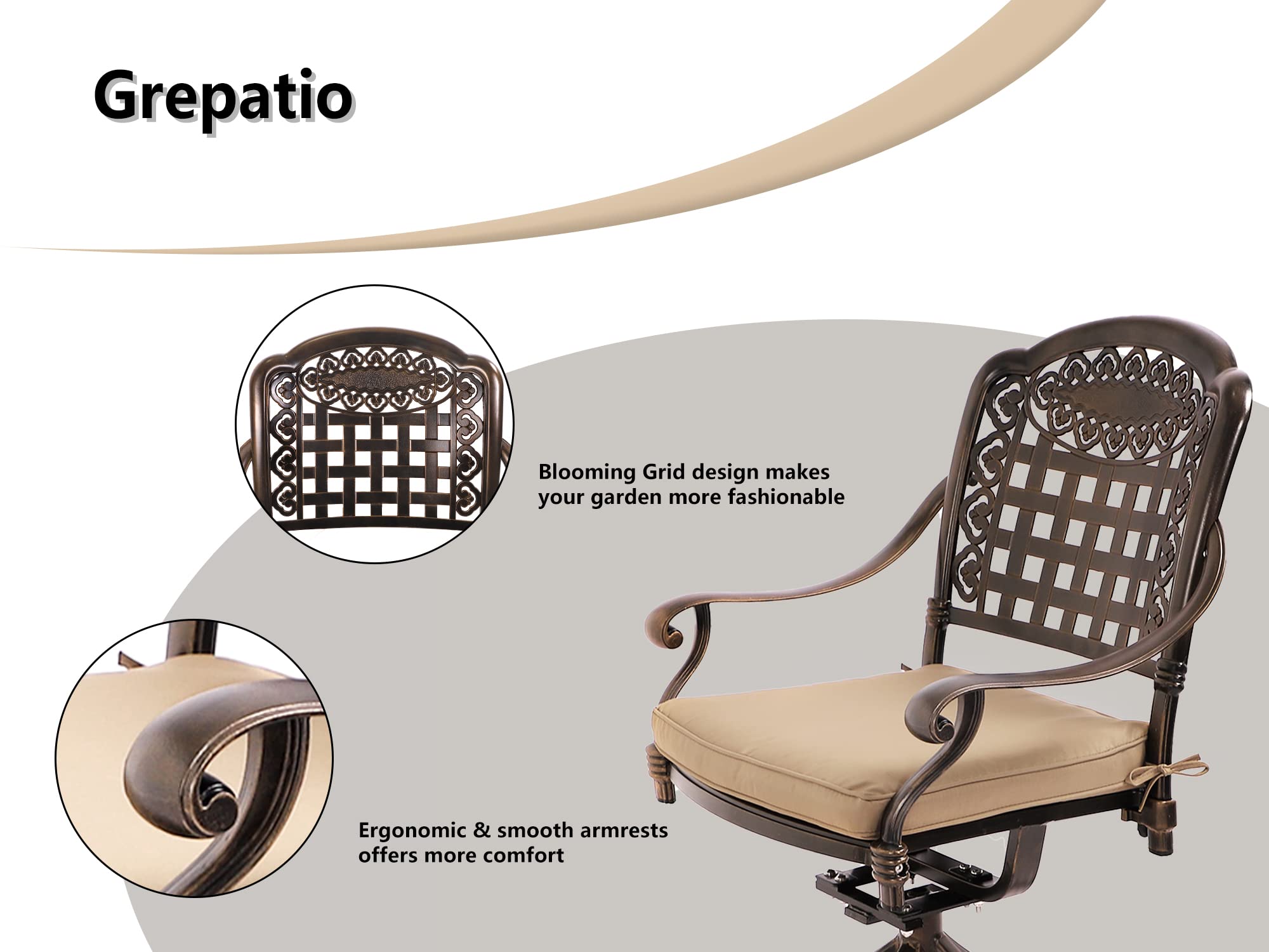 Grepatio 3-Piece Cast Aluminum Patio Dining Set - All-Weather Outdoor Bistro Set with 2 Lattice Weave Chairs & 1 Table with Umbrella Hole - Durable Garden Furniture for Patio, Deck, Backyard, Poolside Dining and Outdoor Entertaining