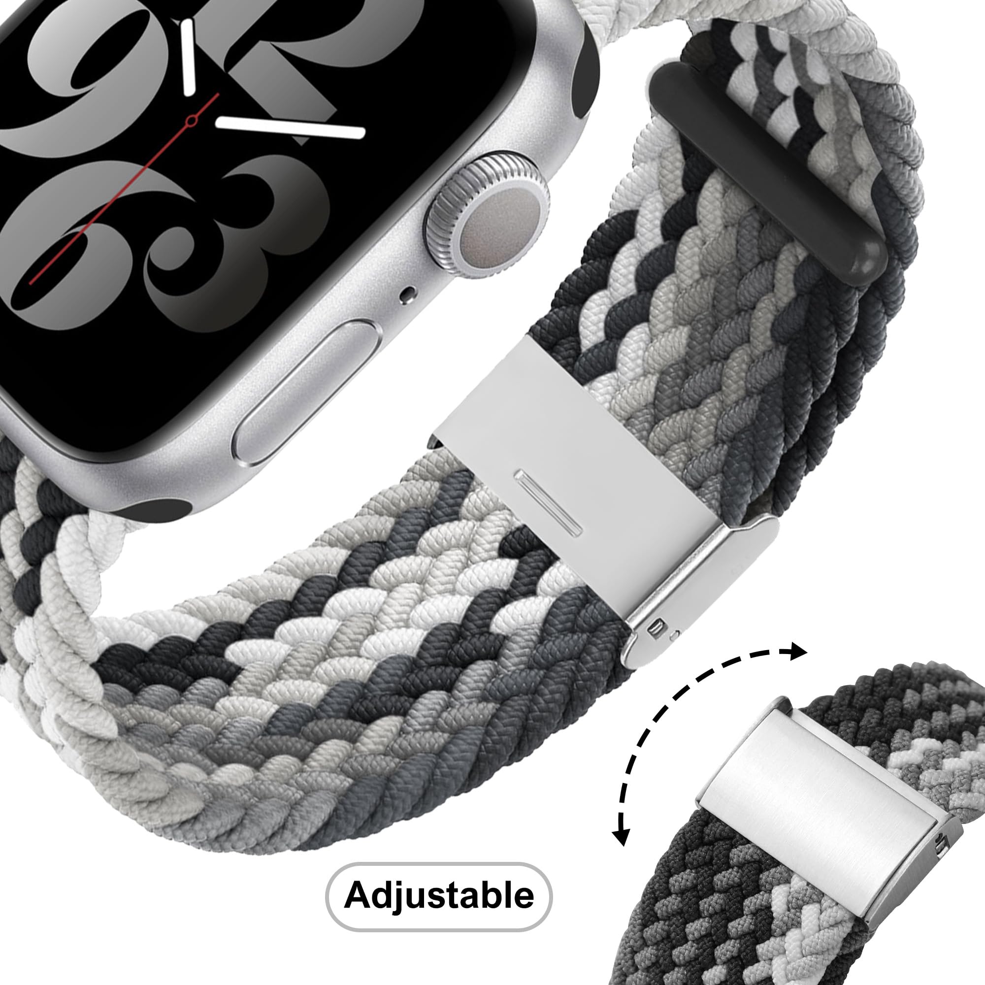 Stretchy Braided Solo Loop Compatible with Apple Watch Bands 38mm-49mm - Adjustable Nylon Elastic Sport Strap for iWatch Series 10/9/8/7/6/SE/5/4/3/2/1/Ultra - Comfortable & Breathable for Men & Women - Perfect for Workouts, Running & Everyday Wear