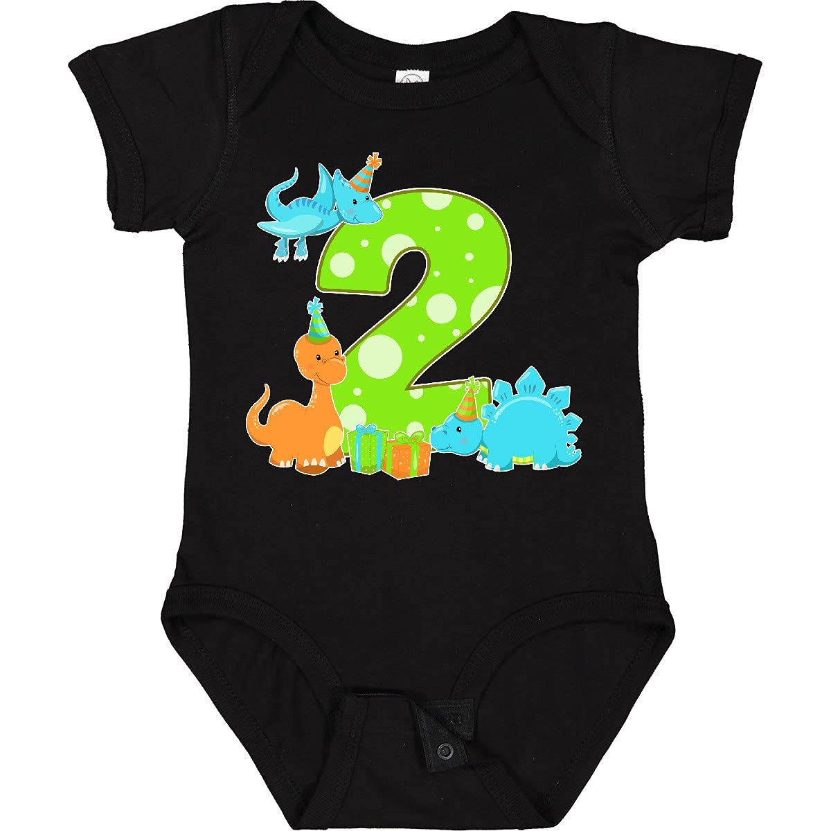 Inktastic Dinosaur Party - 2nd Birthday Baby Bodysuit | Cute Dinosaur Print Onesie for Toddler Boys & Girls | Perfect for Birthday Parties, Photo Shoots & Everyday Wear