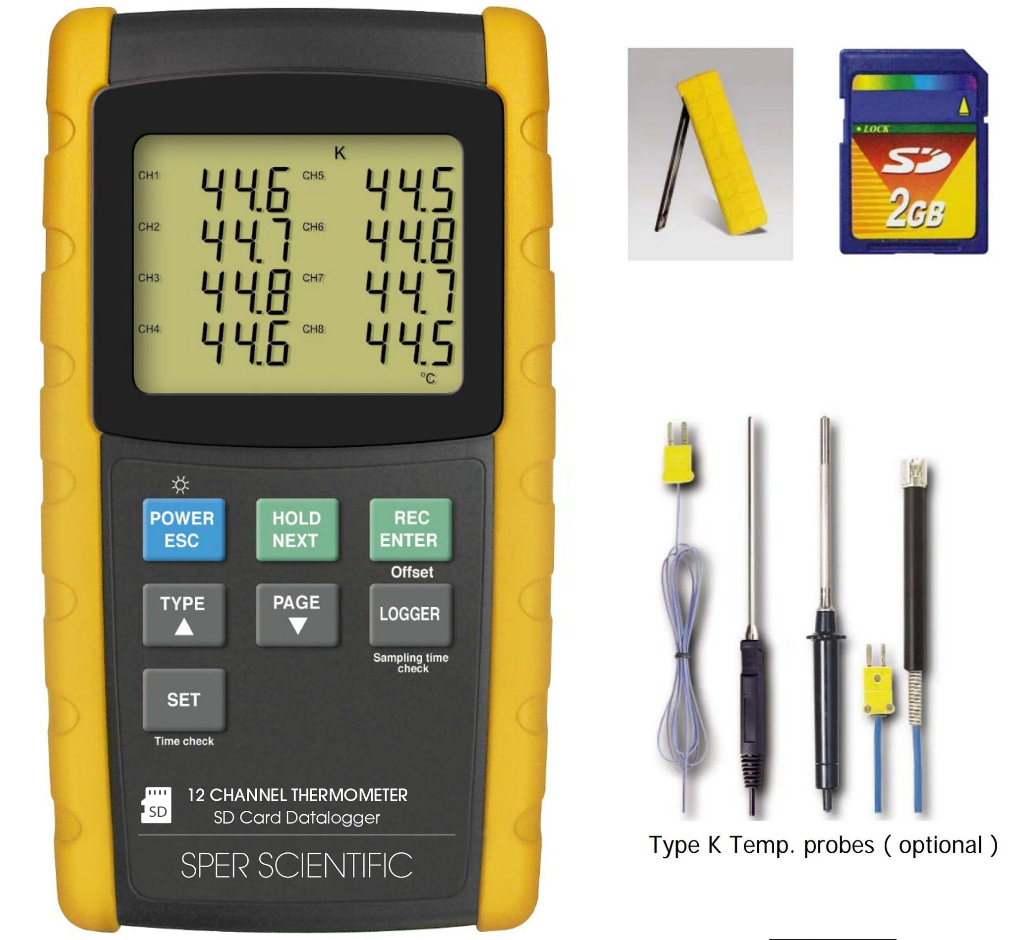 12 Channel Digital Thermometer with Data Logger - High Precision Temperature Monitoring for Labs, HVAC, Food Storage & Industrial Use