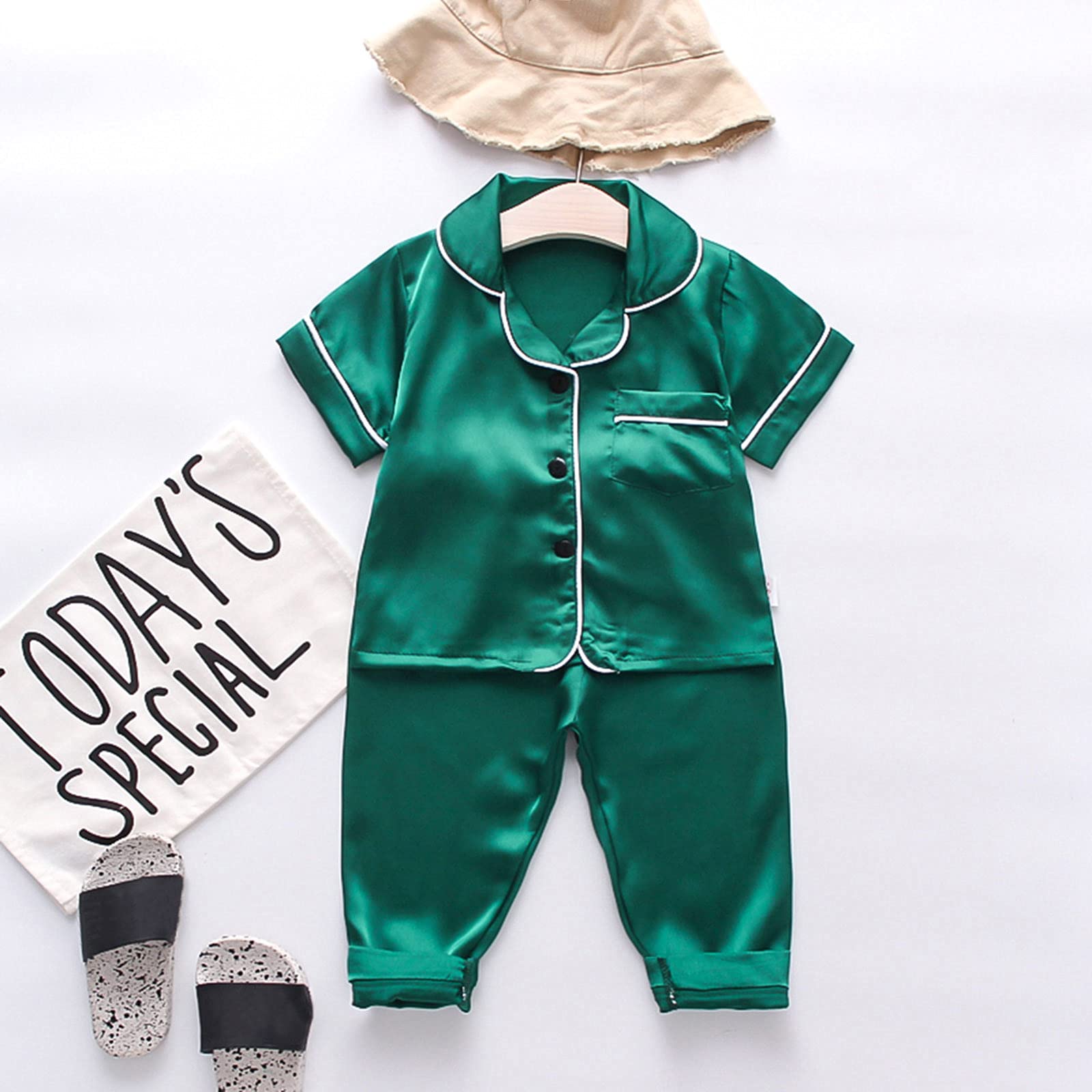 **Toddler Baby Boys Girls Satin Top & Pants Outfit Set - Soft Summer Cute Clothes for Infants & Kids - Perfect for Playdates, Parties & Family Photos**