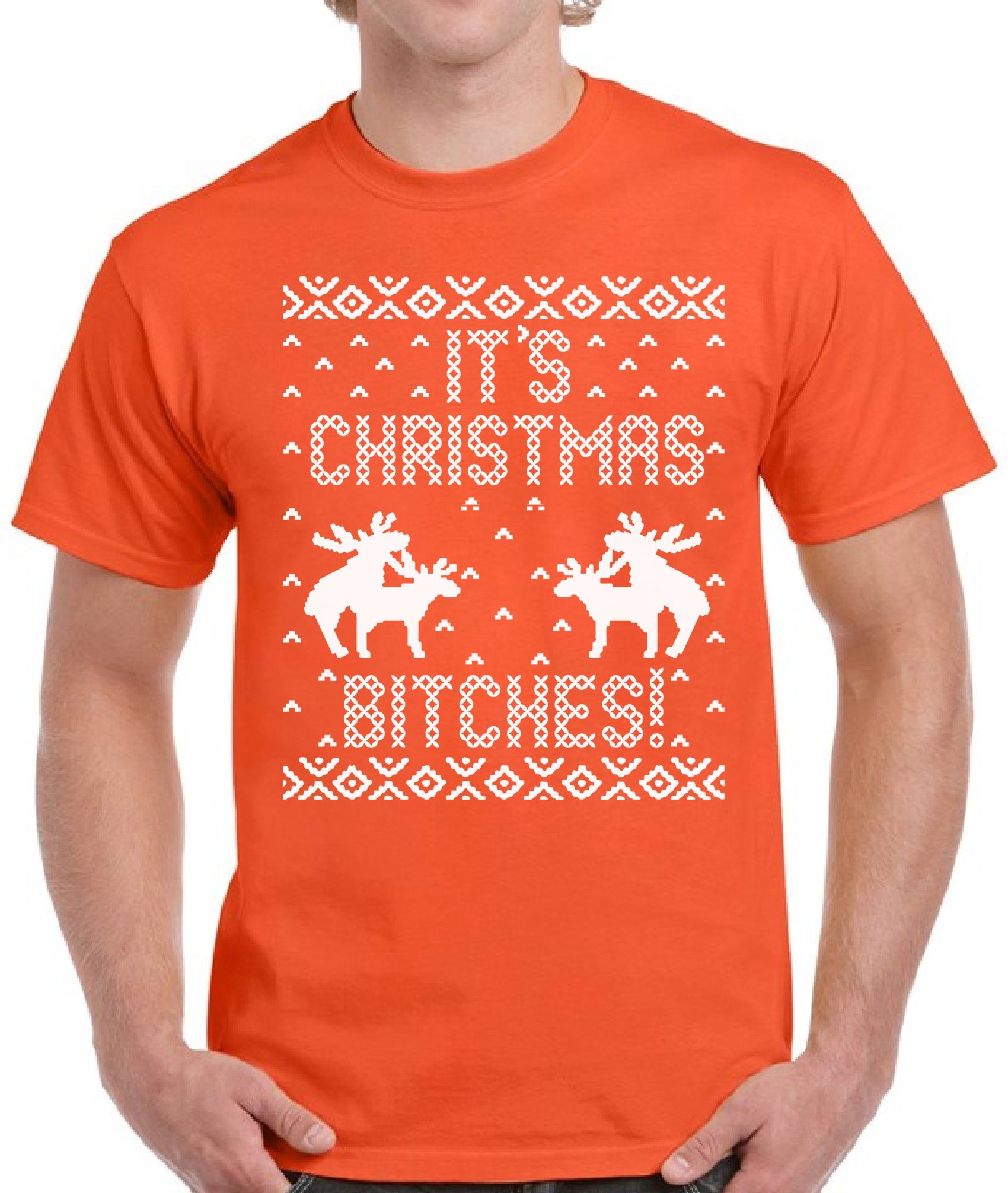 Funny Ugly Christmas Shirts for Men - White Printed 'It's Christmas Bitches' Graphic Tee - Perfect for Holiday Parties & Festive Gatherings