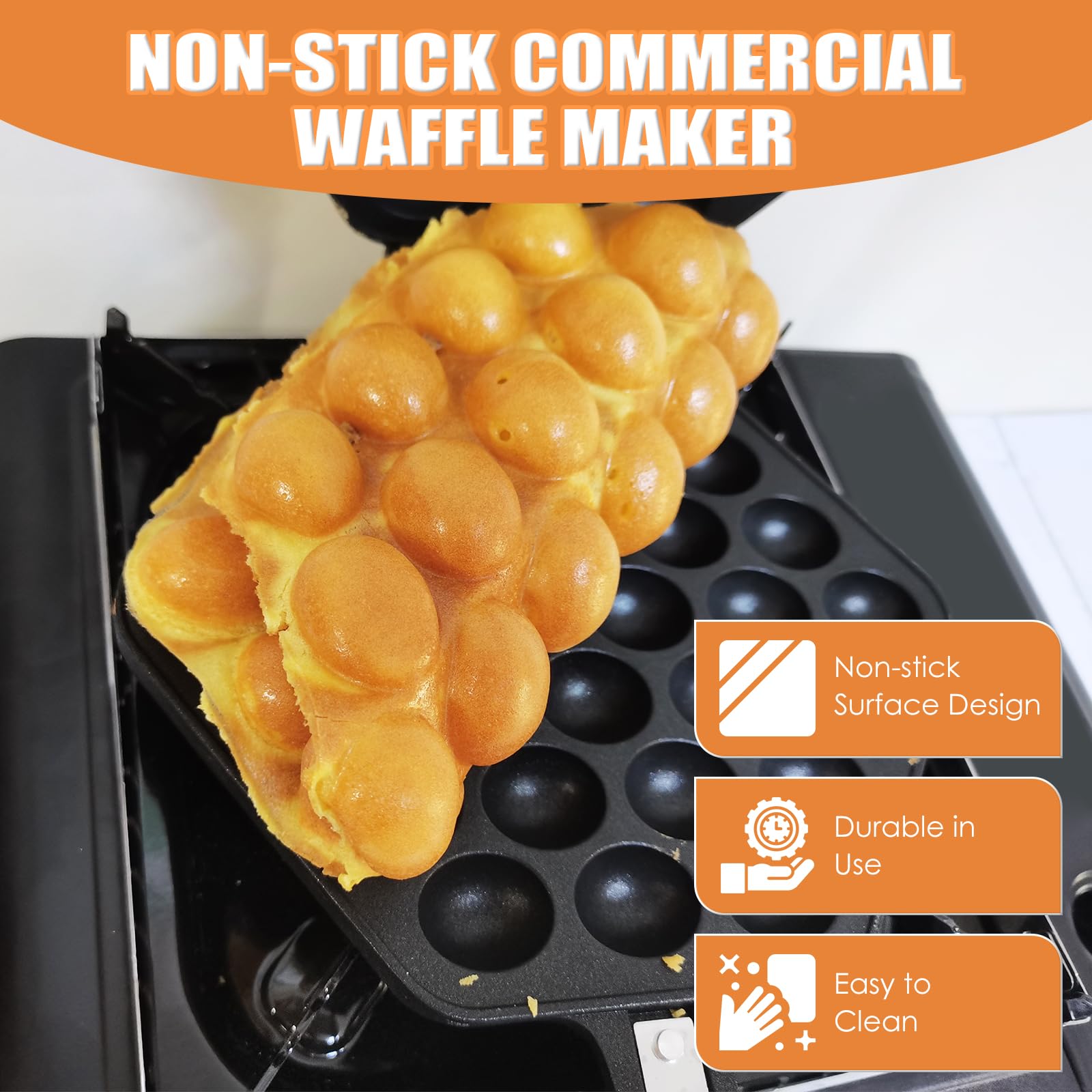 **Maopiner Bubble Waffle Maker - Non-Stick Double-Sided Egg Waffle Pan for Breakfast, Desserts & Snacks - Perfect for Home, Cafe, Restaurant & Cake Shops**    *(Use for homemade bubble waffles, street-style snacks, party desserts, or café menu additions!)*