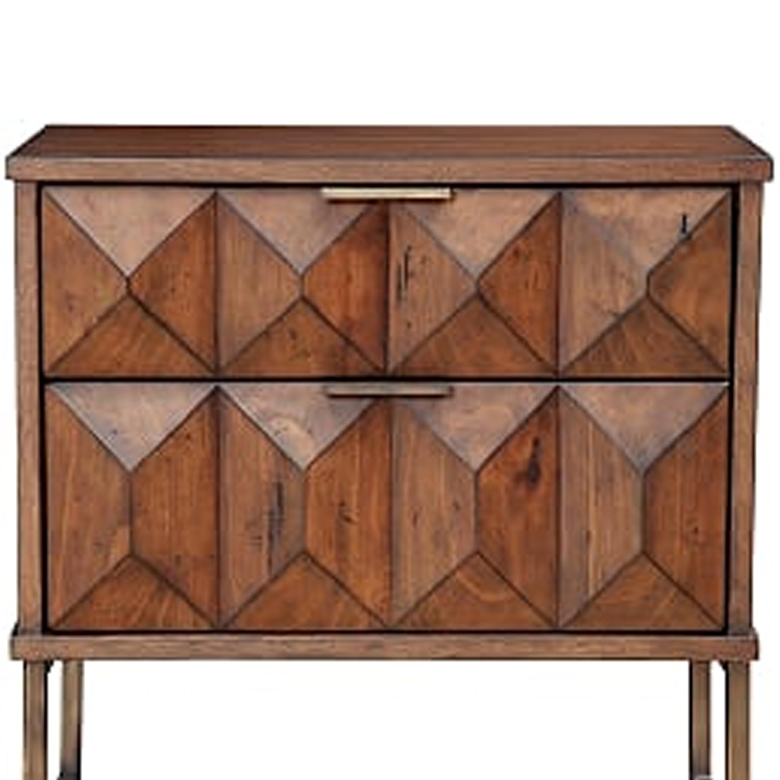 Benjara 2 Drawer Nightstand with Honeycomb Design & Metal Legs - Brown Wooden Bedside Table for Bedroom, Living Room, or Office - Perfect for Storage & Home Decor