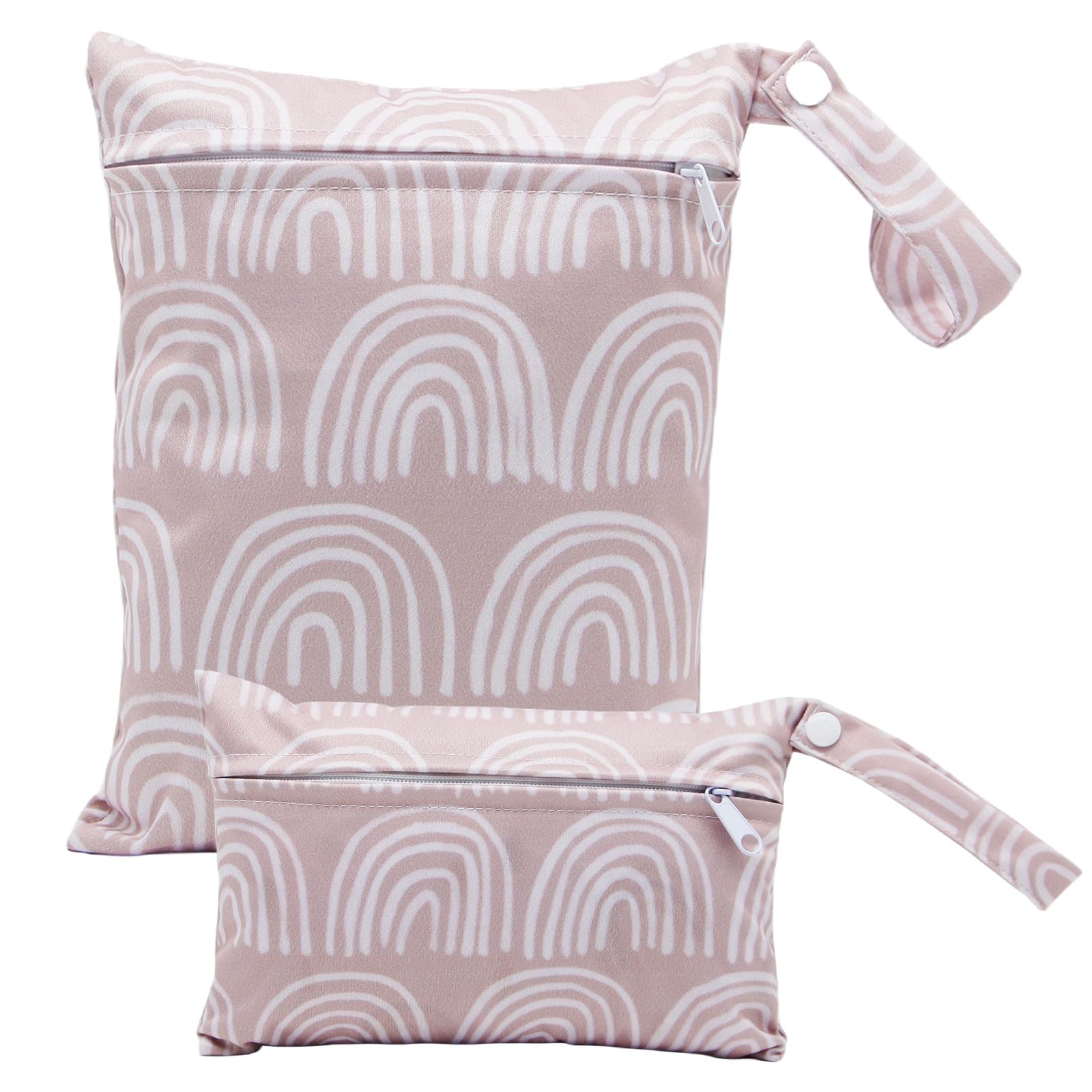 2 Pack Waterproof Reusable Wet Dry Bags for Baby Diapers & Breast Pump Accessories - Cute Little Travel Organizer with Handle (7.9