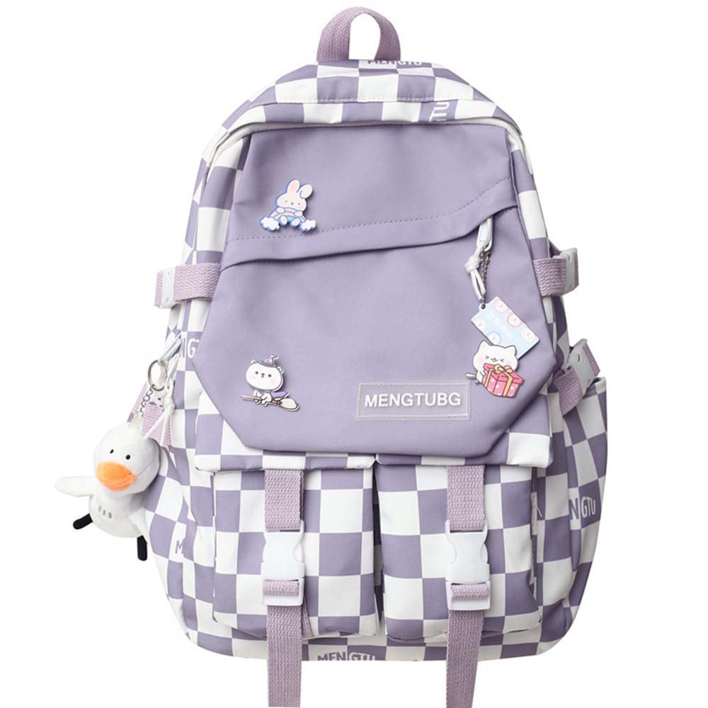 Stylish Plaid Backpack for Girls - Large School Backpack for Study & Travel (Purple)