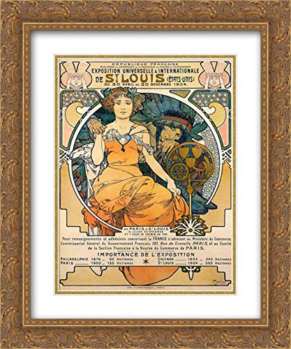 Alphonse Mucha 1904 St. Louis World's Fair Poster - 15x18 Inch Gold Ornate Framed Art Print with Double Matting | Vintage Art Decor for Living Room, Office & Gallery Display