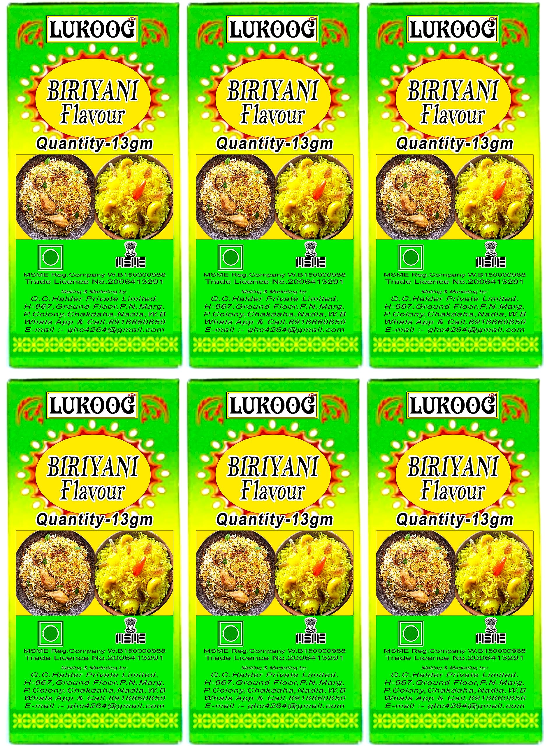 BF13x6 Premium Biryani Flavor 13g x 6 Pack (78g Total) - Mughlai Biryani Food Essence for Authentic Taste | Perfect for Biryani, Pulao, Mutton, Chicken, Kababs, Ice Cream & Desserts | Enhances Flavor in Stews, Milkshakes & More | 100% Satisfaction Guarantee