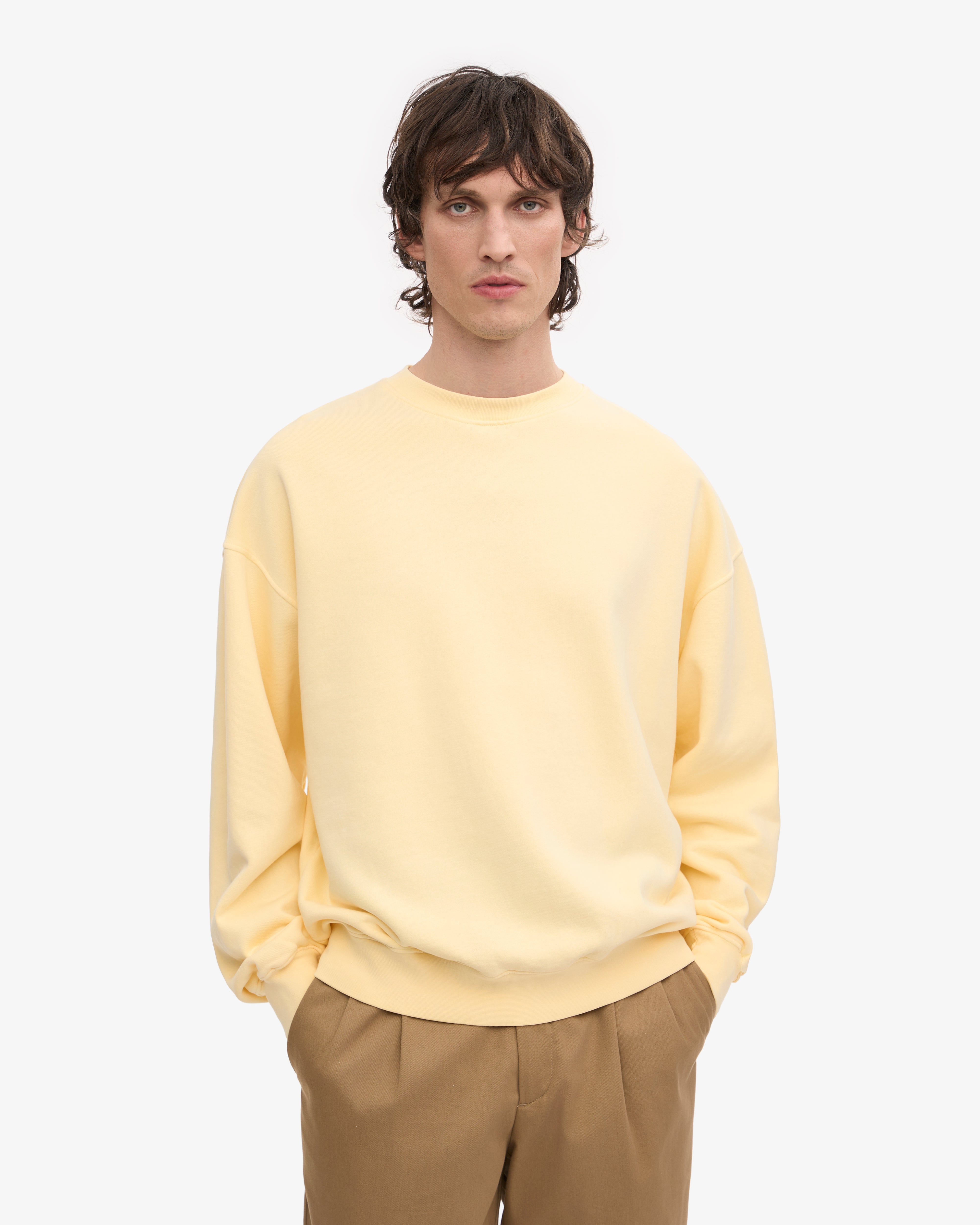 Organic Oversized Crewneck Sweatshirt - Soft Yellow | Cozy & Comfortable Unisex Pullover for Casual Wear, Loungewear & Street Style