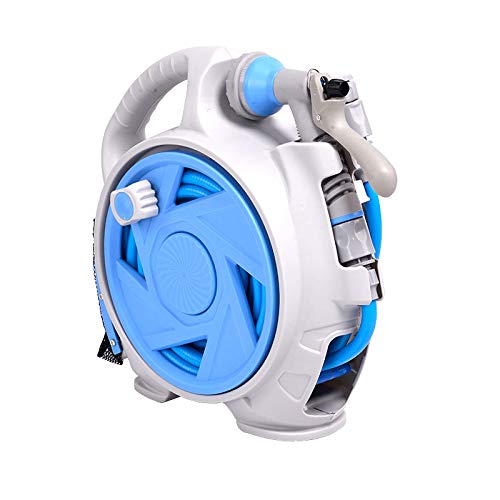 ANDGOAL Retractable Garden Hose Reel - 50FT Heavy Duty Wall Mount Hose Reel with 7 Function Spray Nozzle, Portable Rolling Hose Storage for Lawn, Patio, Car Washing & Outdoor Cleaning (Blue) - Perfect for Garden Watering, Home Maintenance and Backyard Use