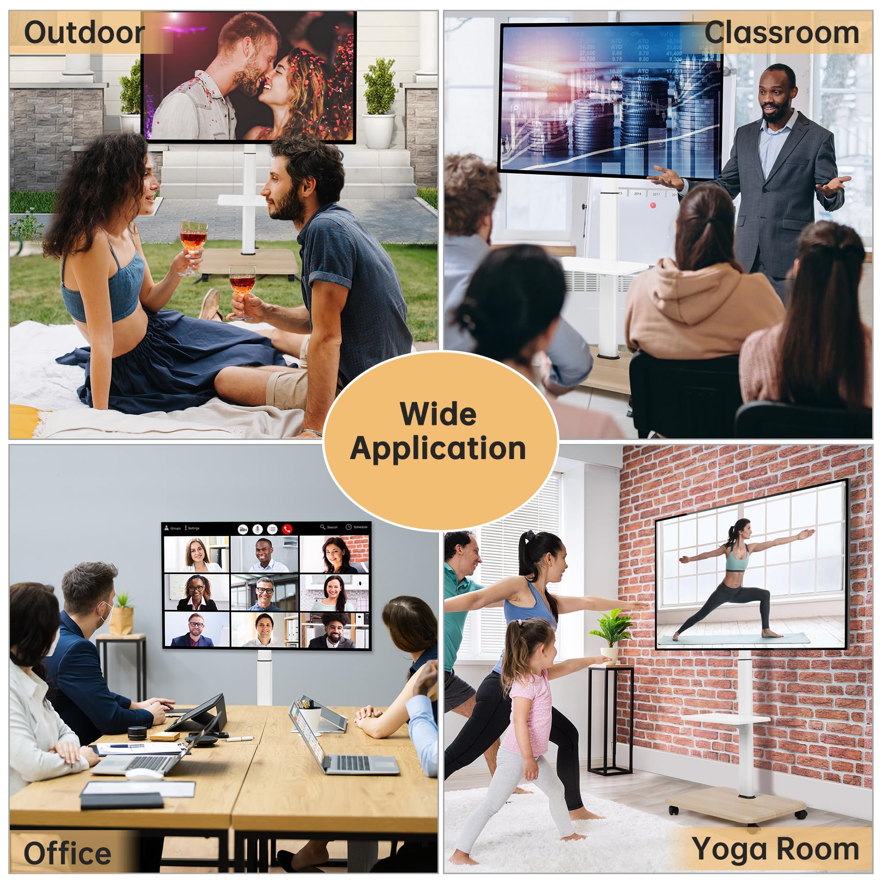 Adjustable Rolling TV Stand for 32-70 Inch Flat & Curved Screens - Mobile TV Cart with Lockable Wheels & Laptop Shelf - Supports LED, LCD, OLED TVs up to 100lbs - Perfect for Bedroom, Office, Dorm, Outdoor & Small Spaces (White)