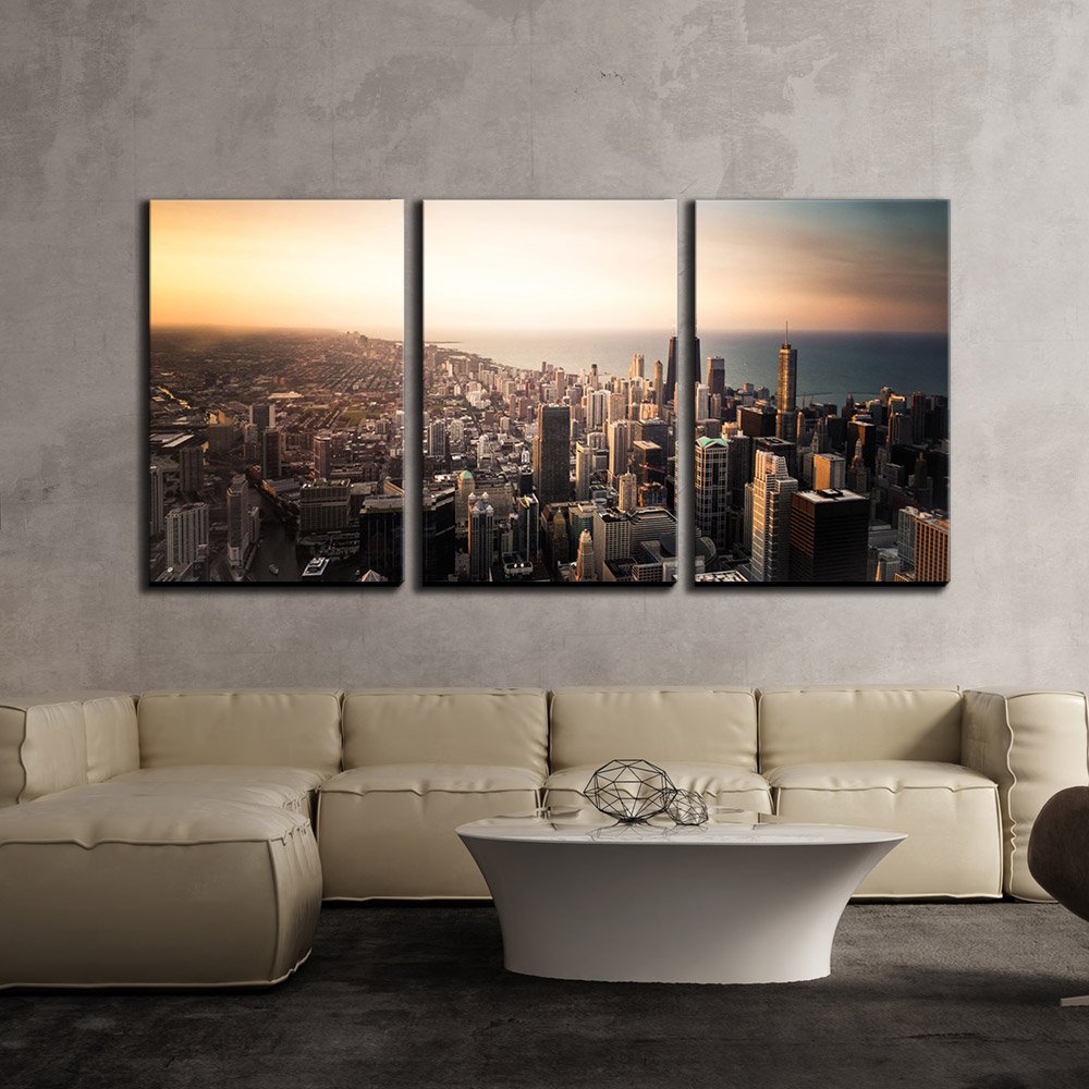 Wall26 - 3 Piece Canvas Wall Art Print - Stunning City Skyline & Seashore Landscape - Modern Framed Home Decor (24